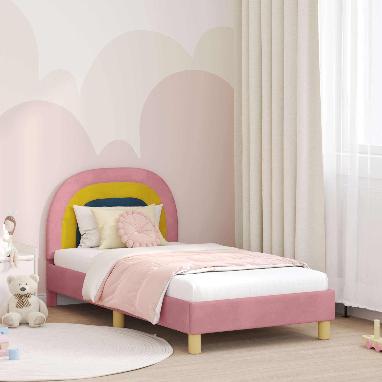 Children's Bed with Headboard Cream 80 x 160 cm Velvet