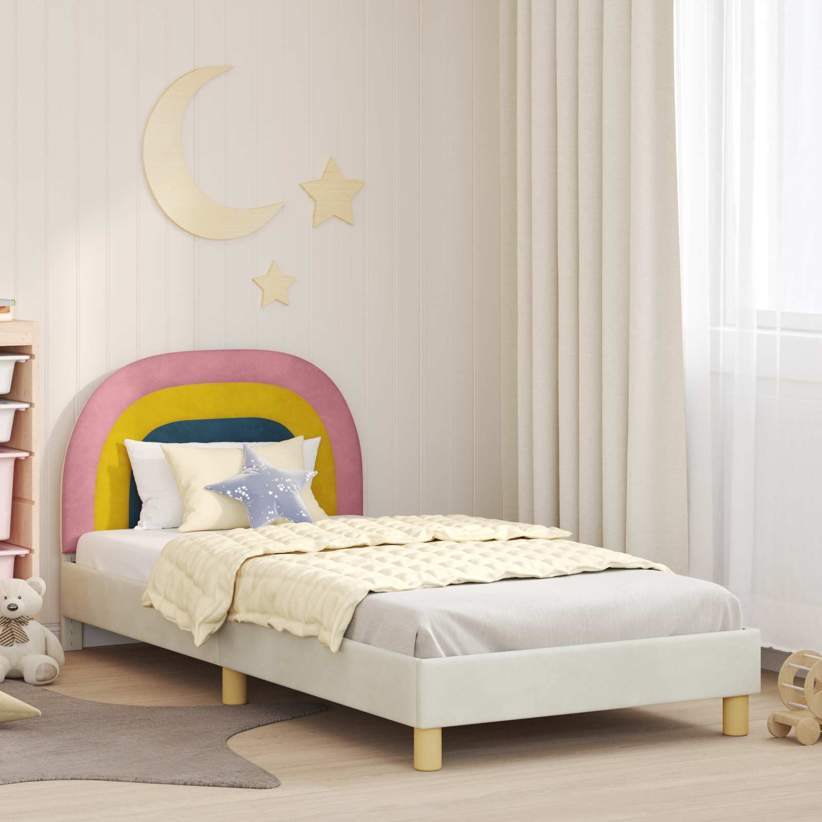 Children's Bed with Headboard Cream 80 x 160 cm Velvet