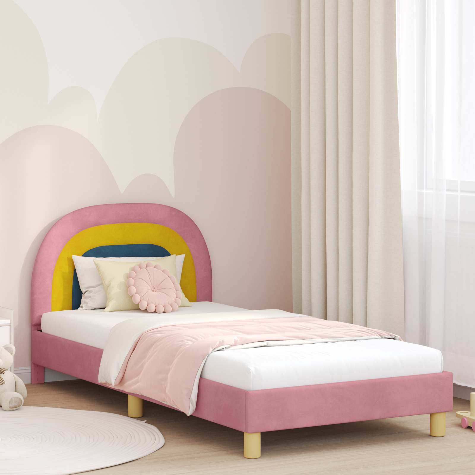 Children's Bed with Headboard Cream 80 x 160 cm Velvet