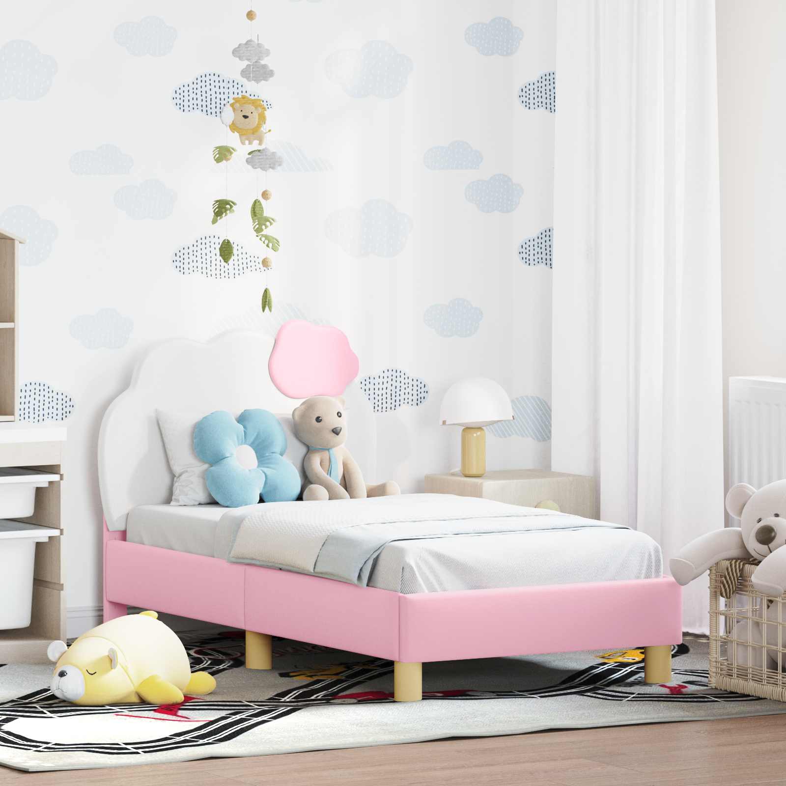 Toddler bed frame with headboard Blue PU