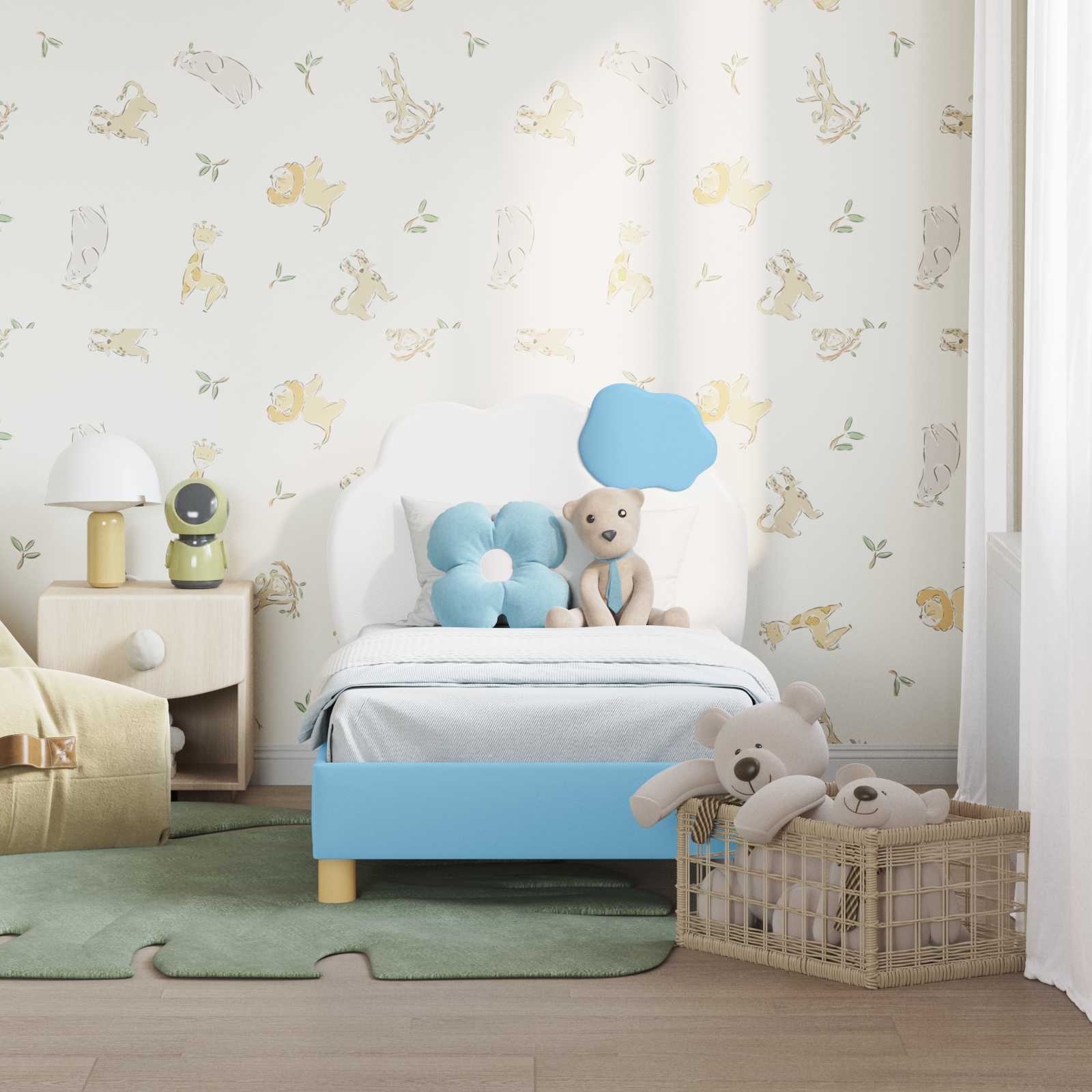 Estructura de cama para niños pequeños con cabecera Azul PU
