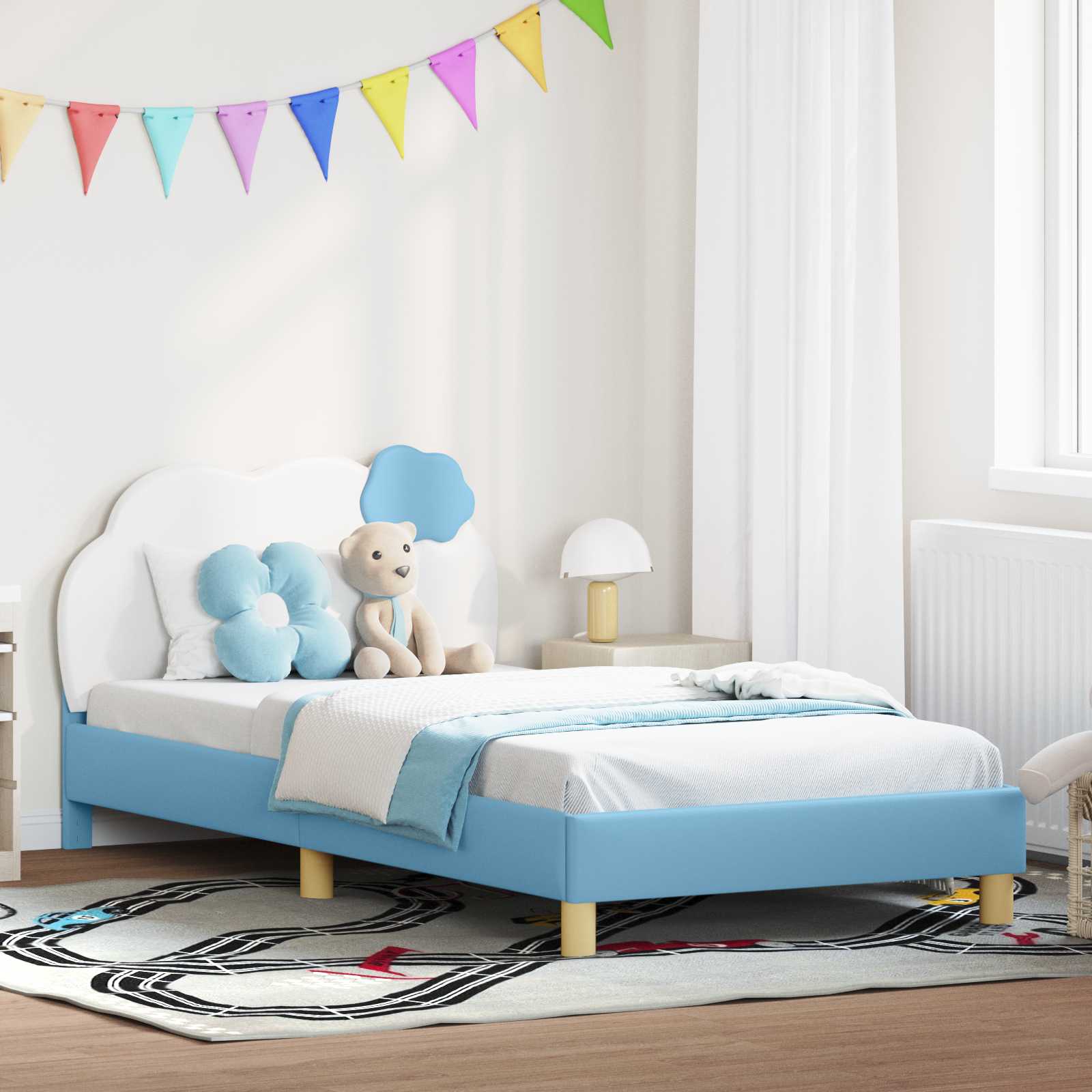 Blue PU Kids Bed with Headboard 80 x 160 cm
