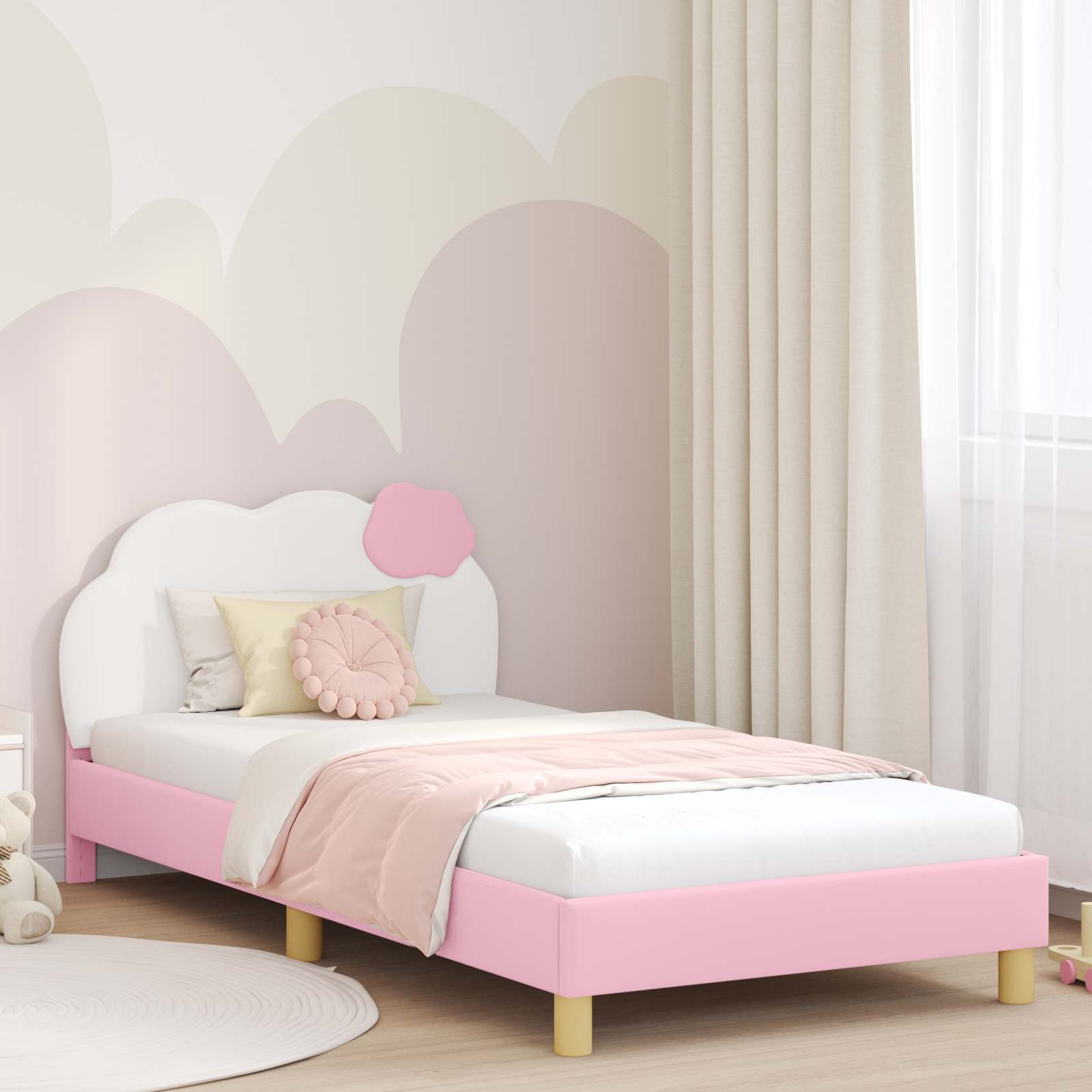 Blue PU Kids Bed with Headboard 80 x 160 cm
