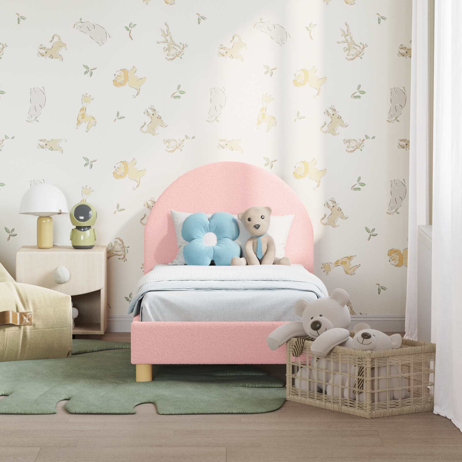 Kids' Bed with Headboard Cream 80 x 200 cm Bouclé