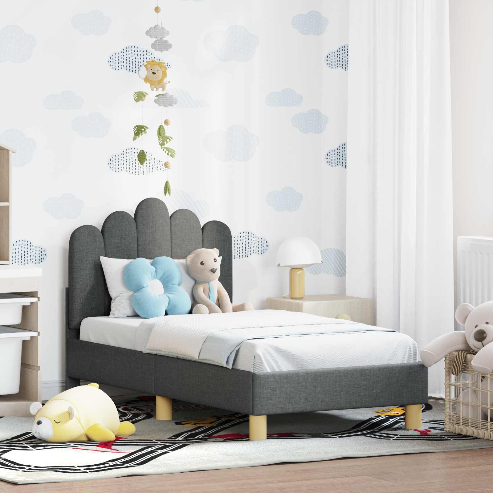 Cama para niños con cabecero Azul jeans 80 x 160 cm Tela