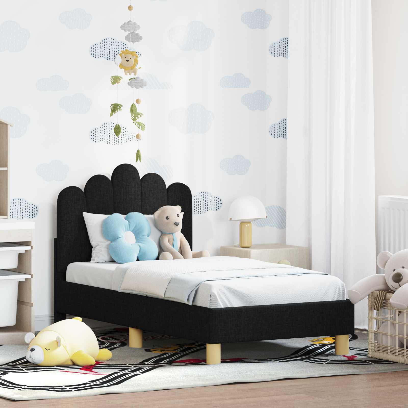 Cama para niños con cabecero Azul jeans 80 x 160 cm Tela