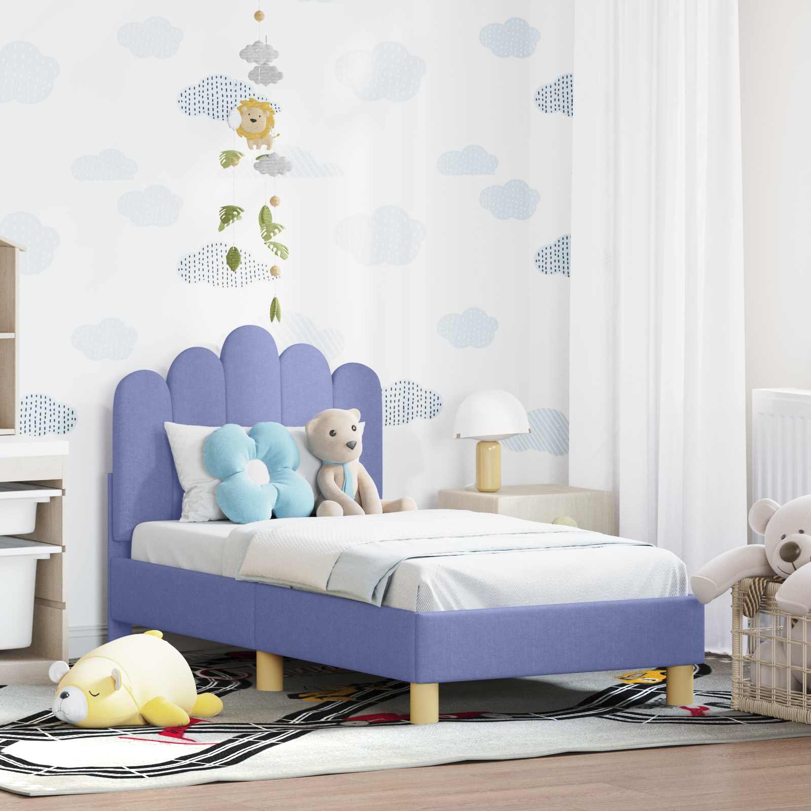 Cama para niños con cabecero Azul jeans 80 x 160 cm Tela