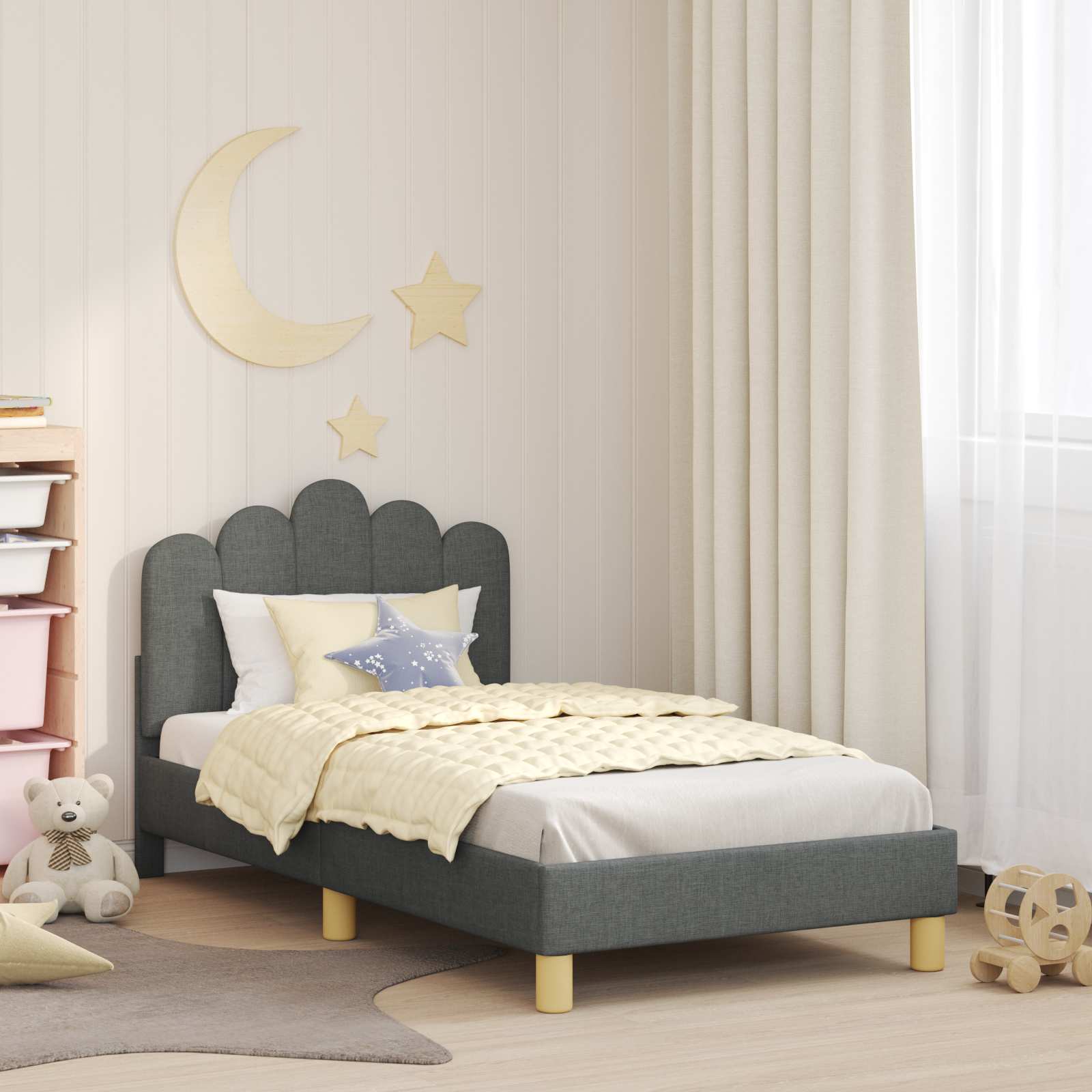 Cama para niños con cabecero Azul jeans 80 x 160 cm Tela