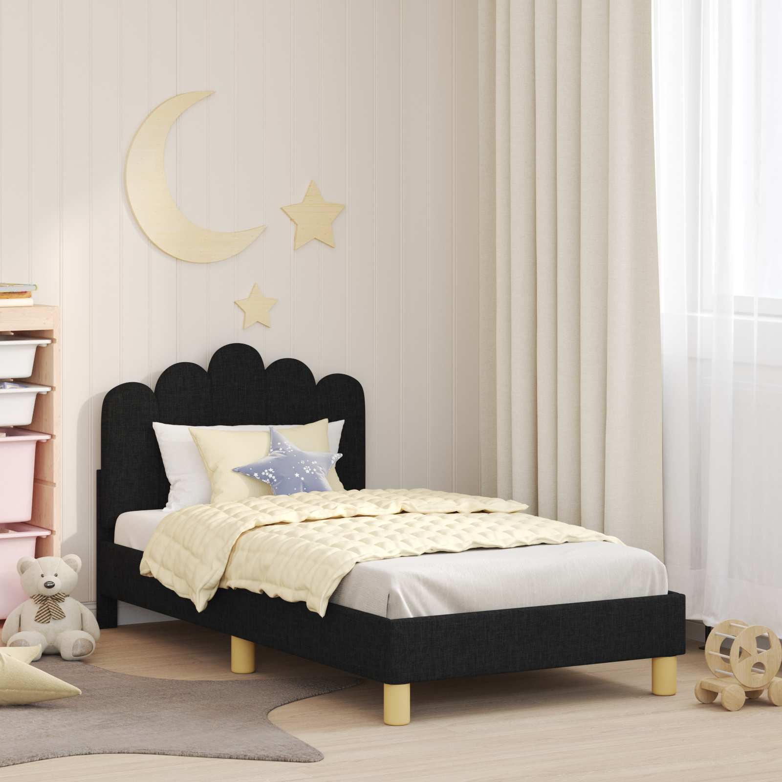 Cama para niños con cabecero Azul jeans 80 x 160 cm Tela