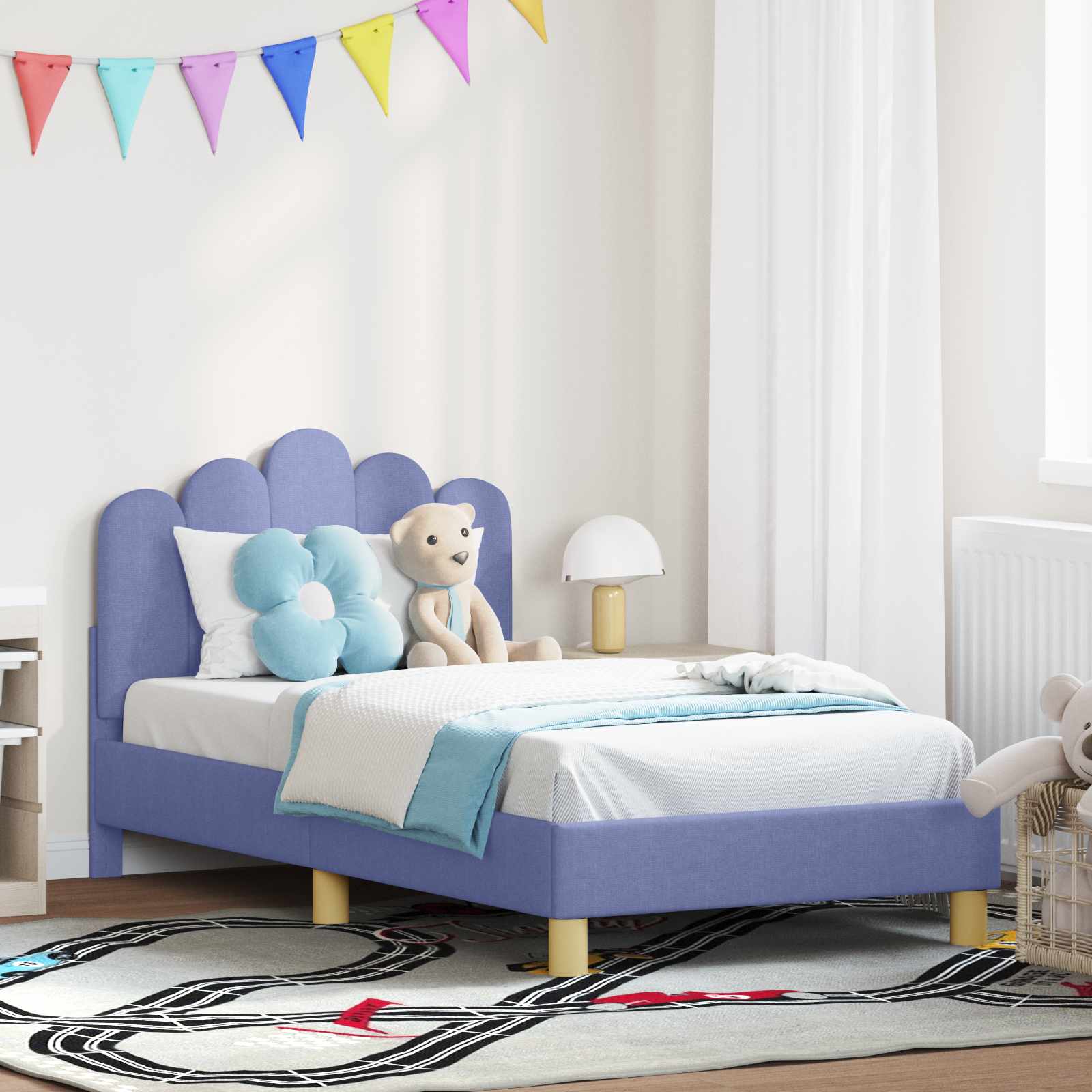 Cama para niños con cabecero Azul jeans 80 x 160 cm Tela