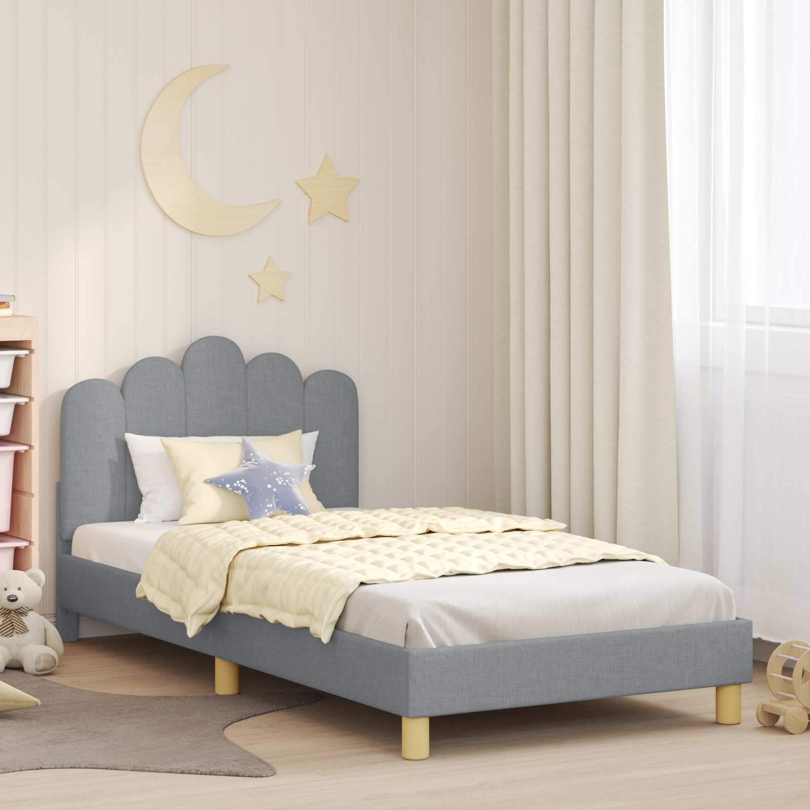 Cama para niños con cabecero Azul jeans 80 x 160 cm Tela