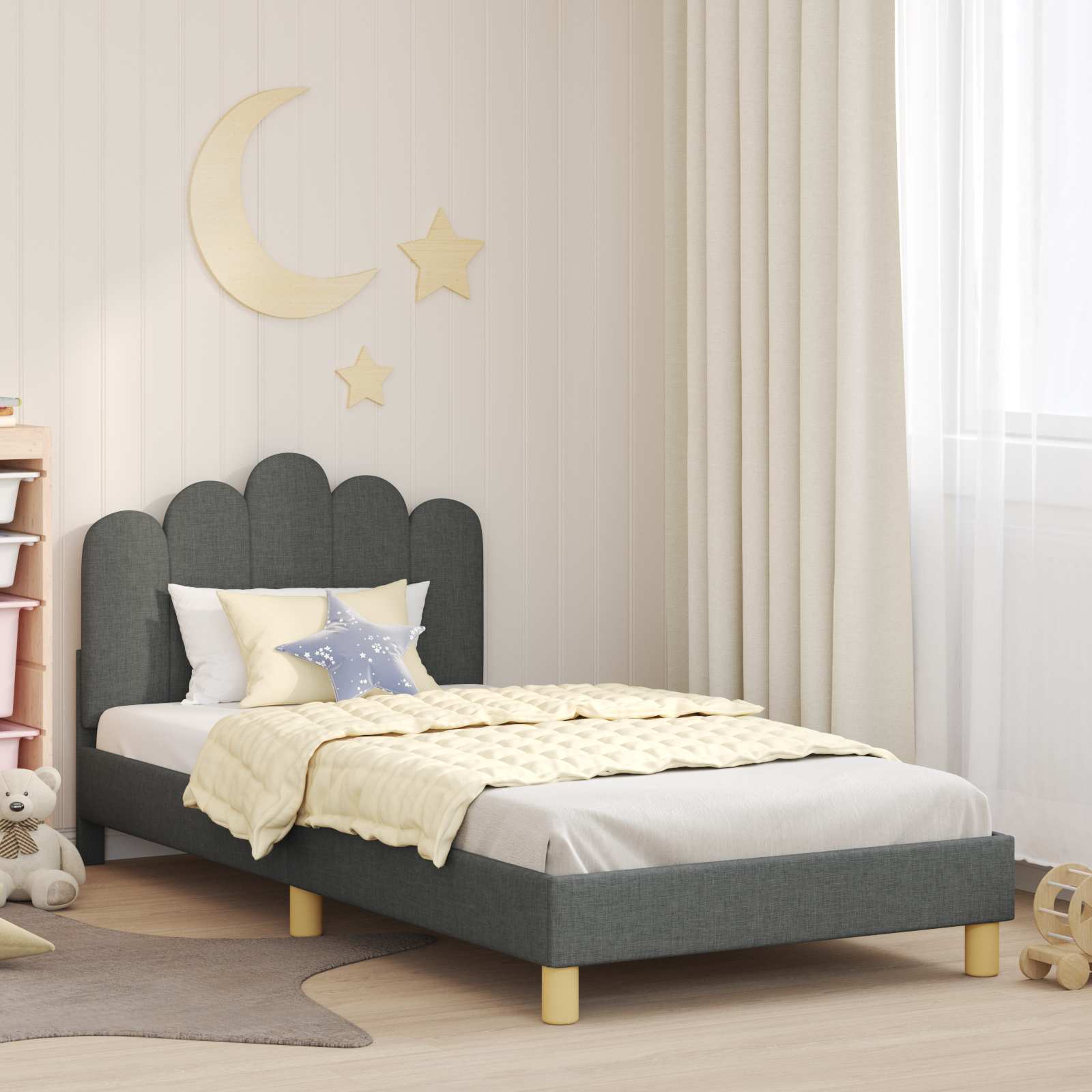 Cama para niños con cabecero Azul jeans 80 x 160 cm Tela