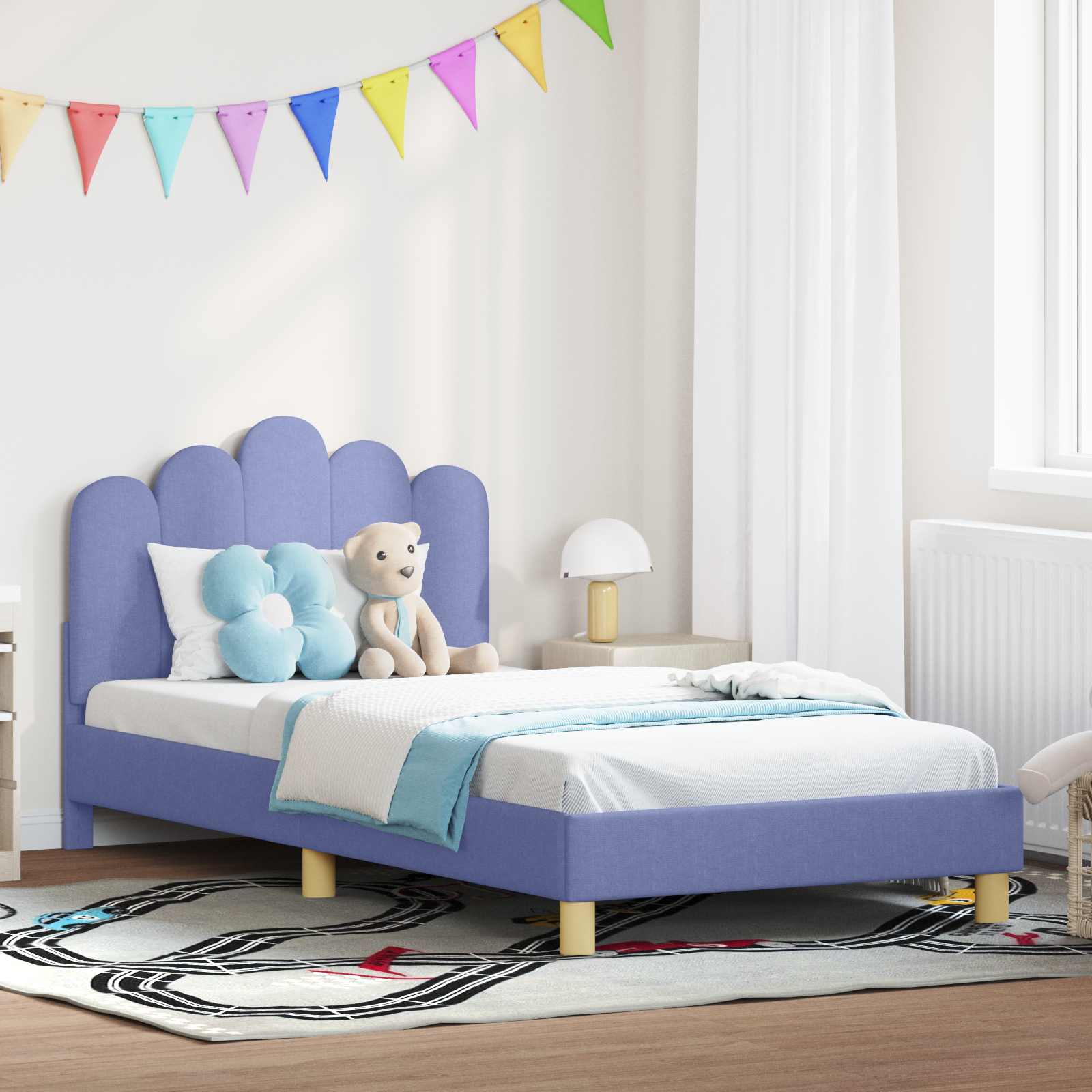 Cama para niños con cabecero Azul jeans 80 x 160 cm Tela