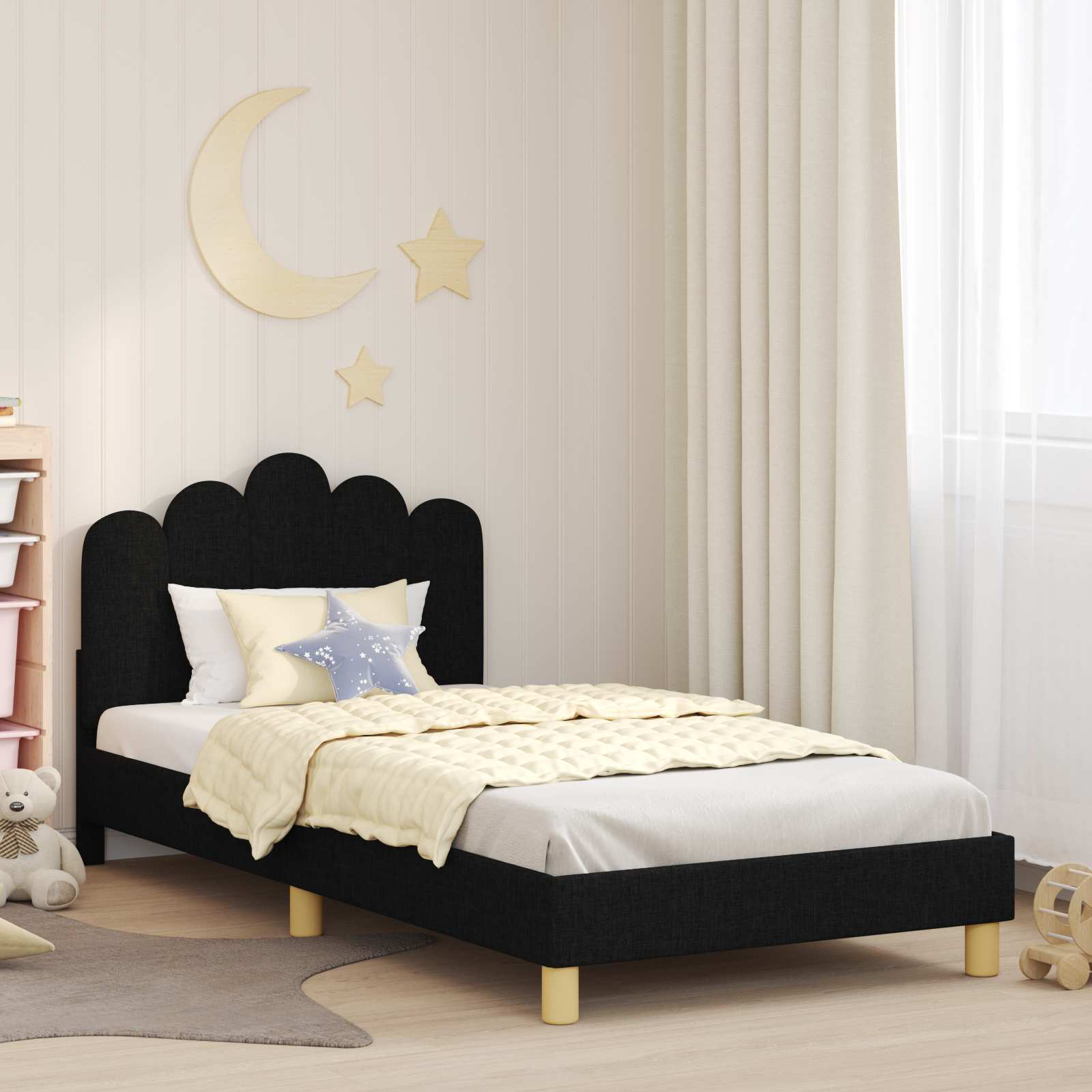 Cama para niños con cabecero Azul jeans 80 x 160 cm Tela