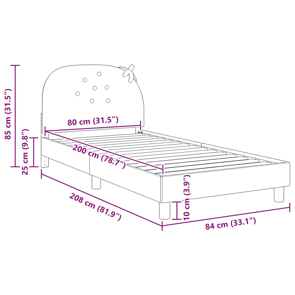 Cama para niños con cabecero Rosa 80 x 200 cm Terciopelo