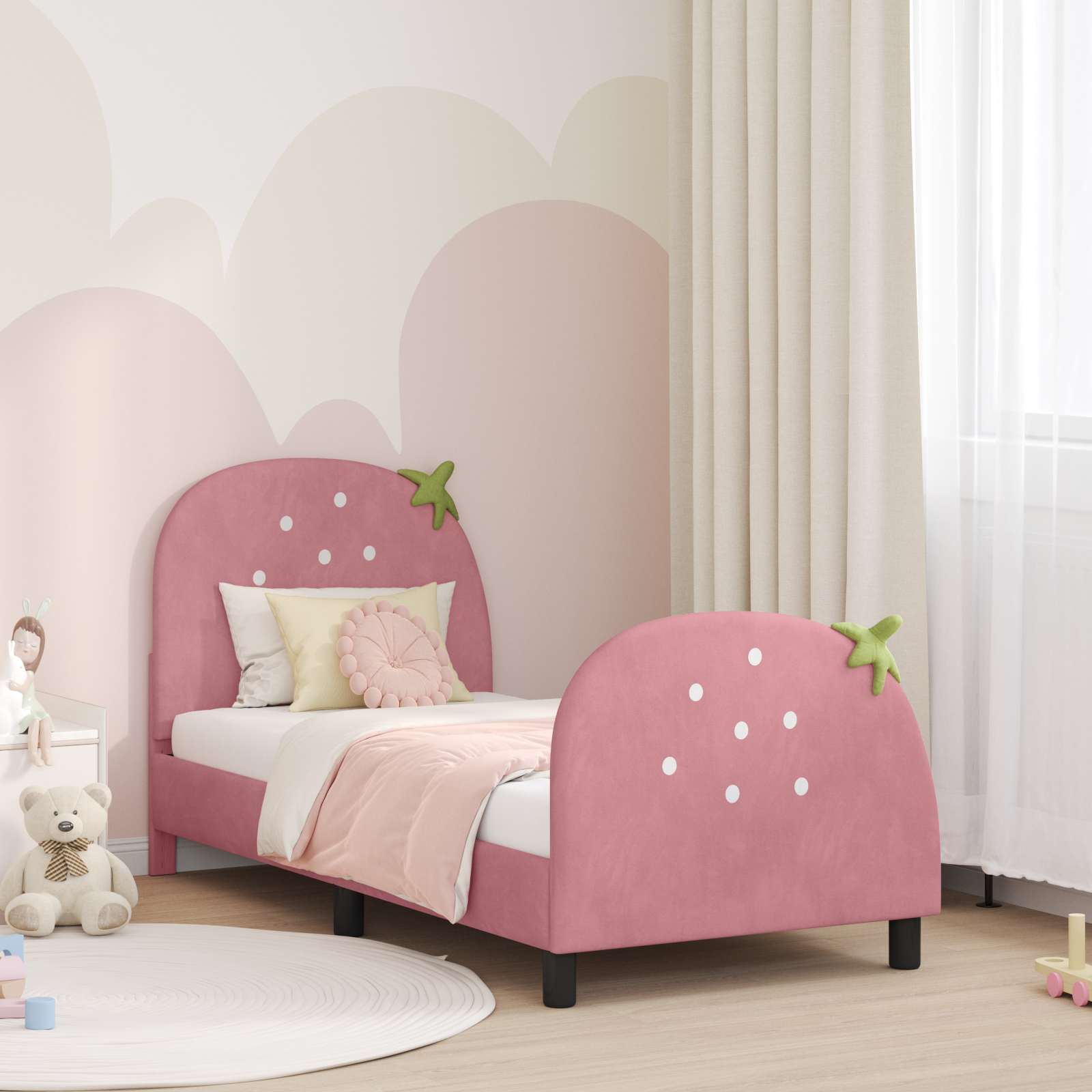 Kids' Bed with Headboard Pink 80 x 160 cm Velvet