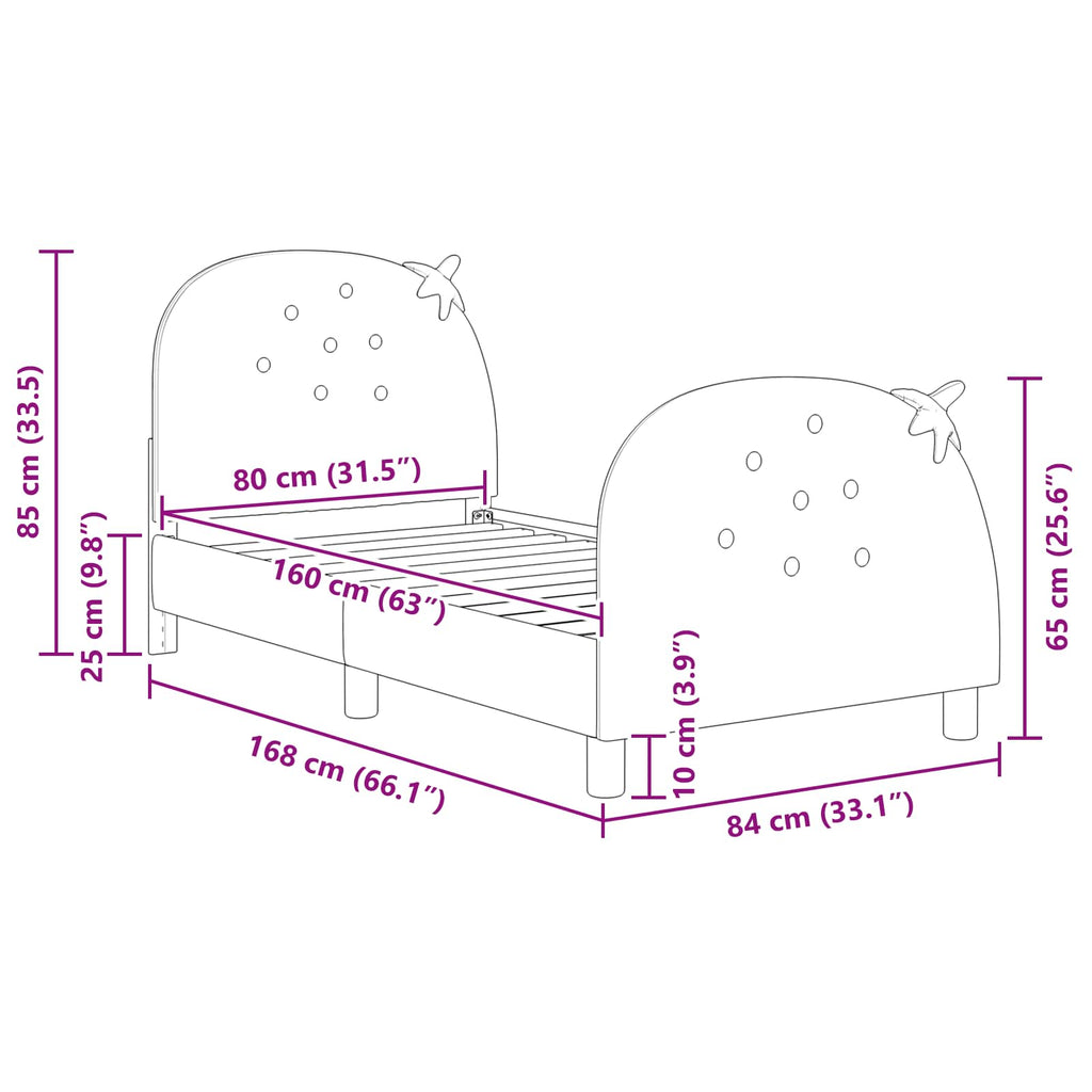 Cama para niños con cabecero Rosa 80 x 160 cm Terciopelo