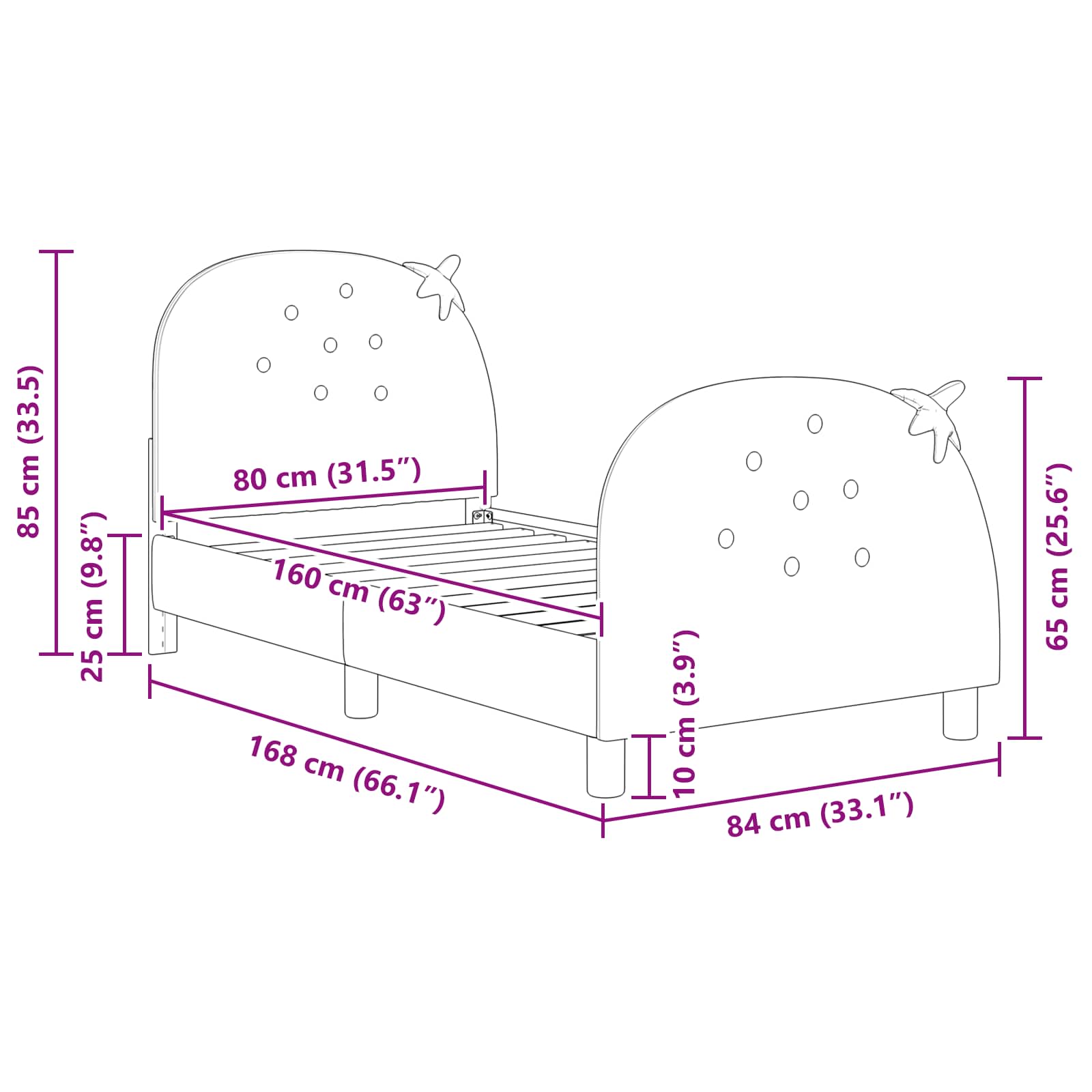 Cama para niños con cabecero Rosa 80 x 160 cm Terciopelo
