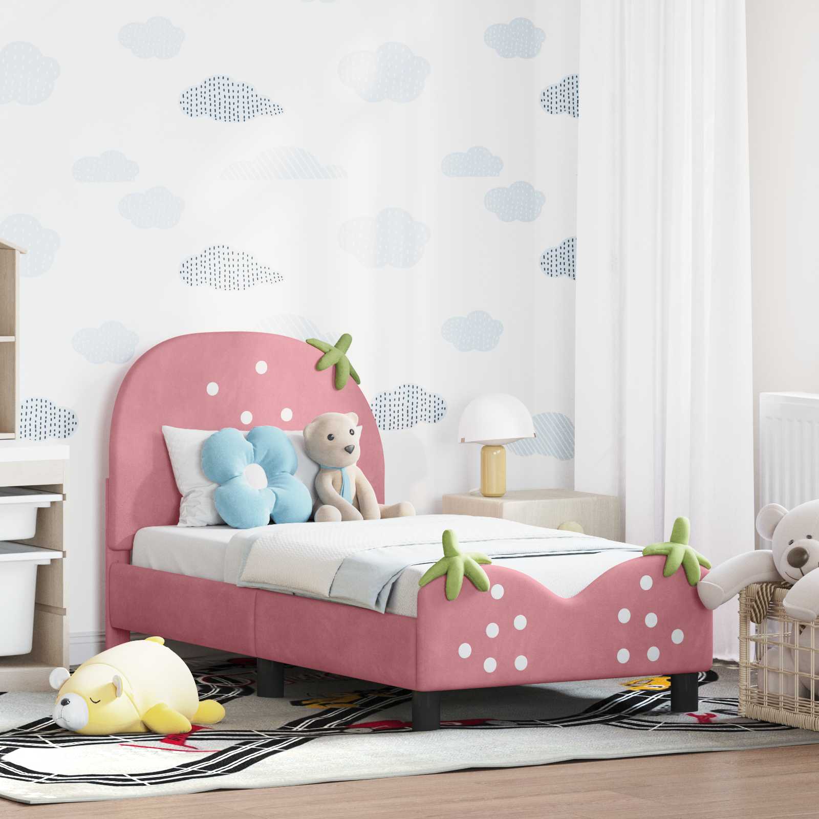 Pink Velvet Children's Bed with Headboard 80 x 200 cm