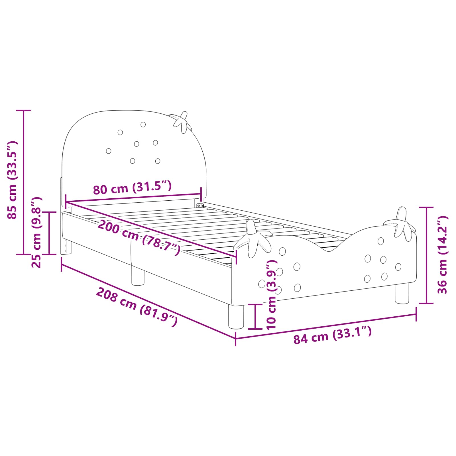 Cama para niños con cabecero Rosa 80 x 200 cm Terciopelo