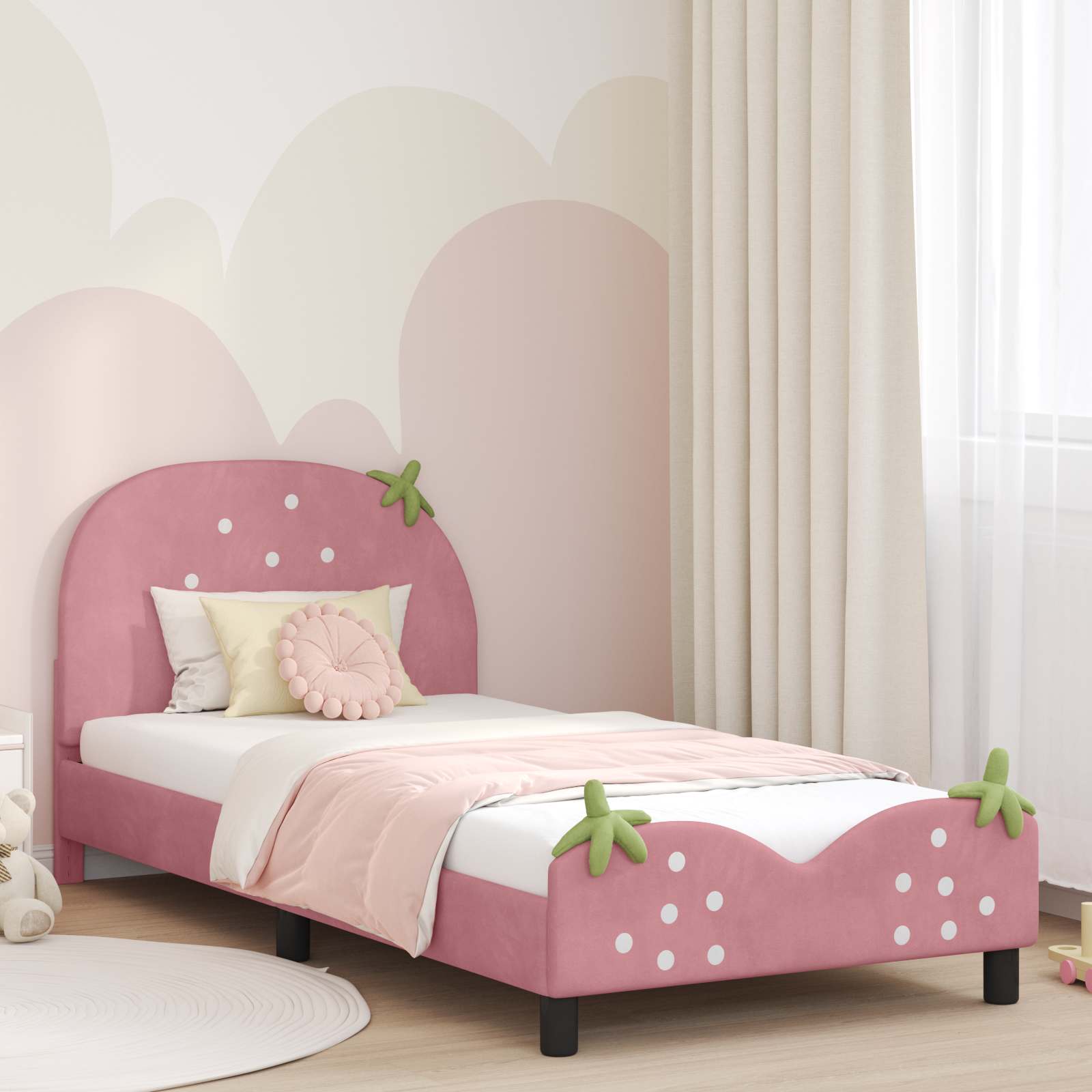 Pink Velvet Children's Bed with Headboard 80 x 200 cm