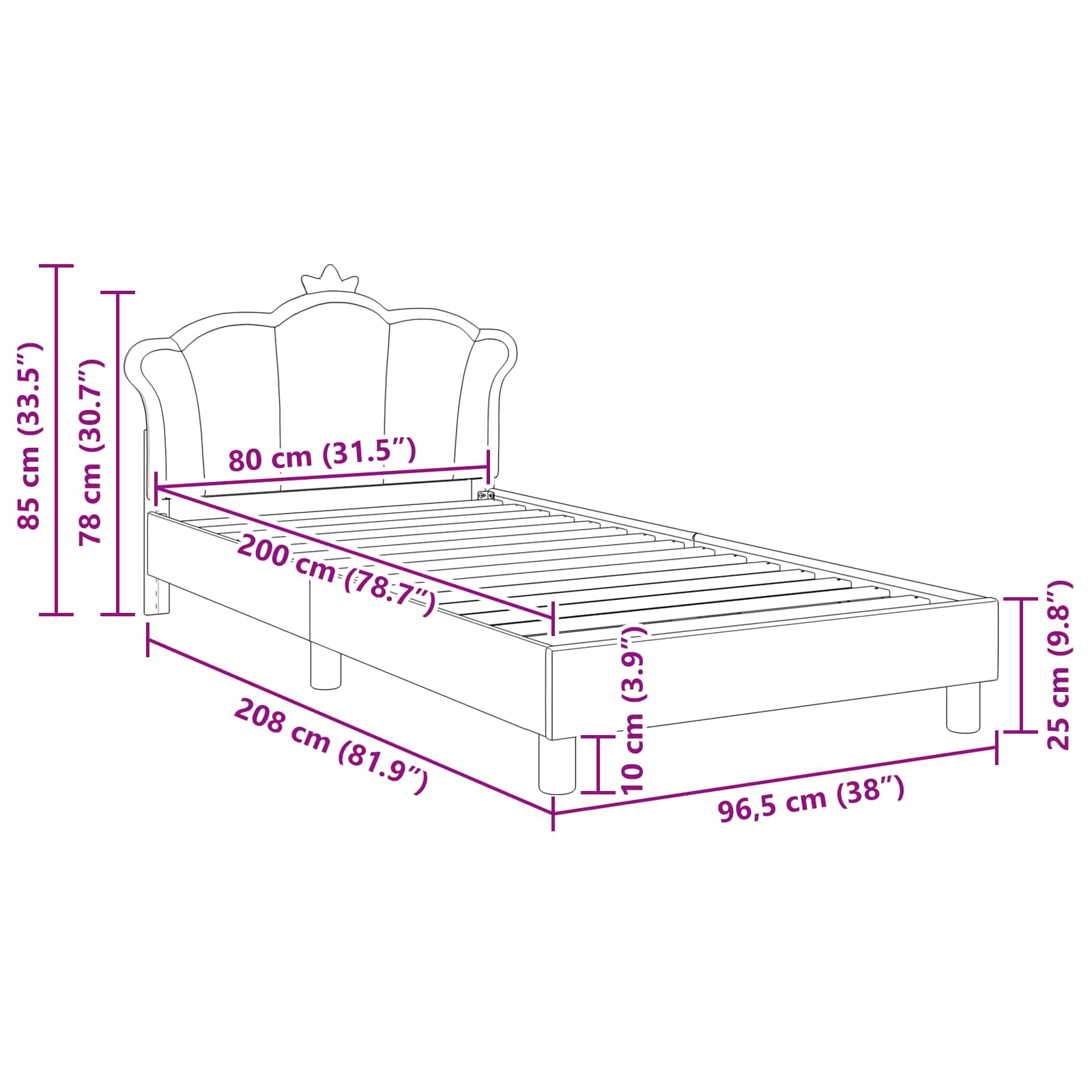 Cama para niños con cabecero Rosa 80 x 200 cm PU