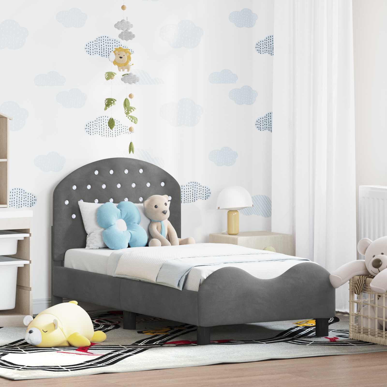 Estructura de cama para niños pequeños con cabecera Gris oscuro