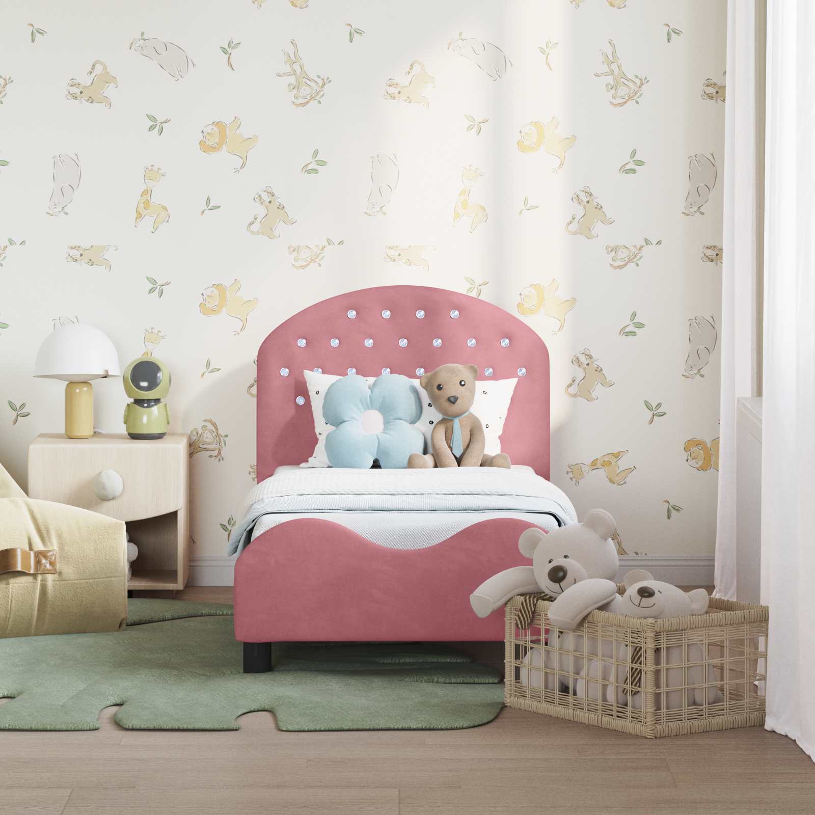 Estructura de cama para niños pequeños con cabecera Rosa