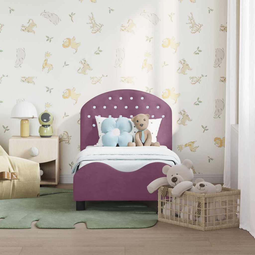 Estructura de cama para niños pequeños con cabecera Morado