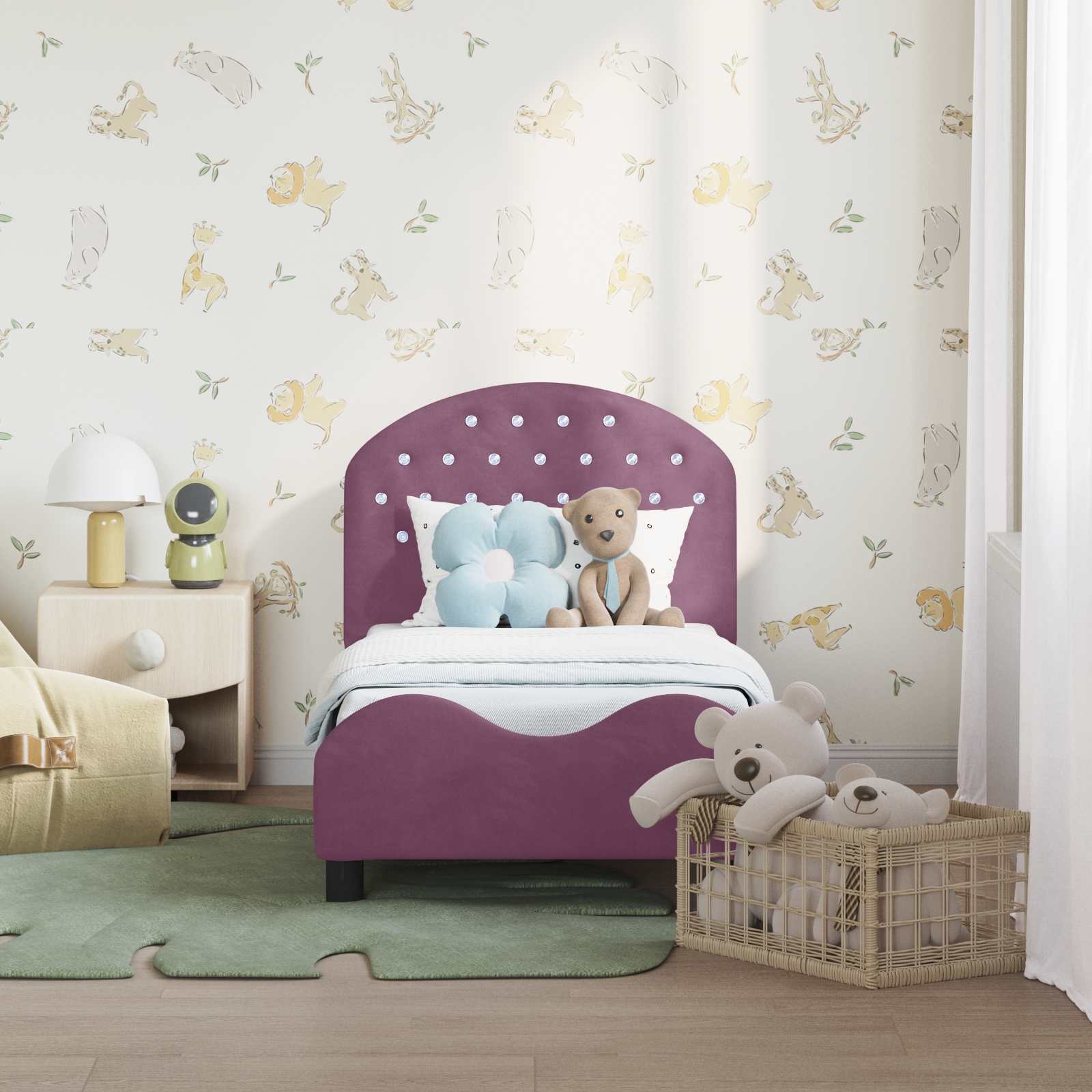 Estructura de cama para niños pequeños con cabecera Morado
