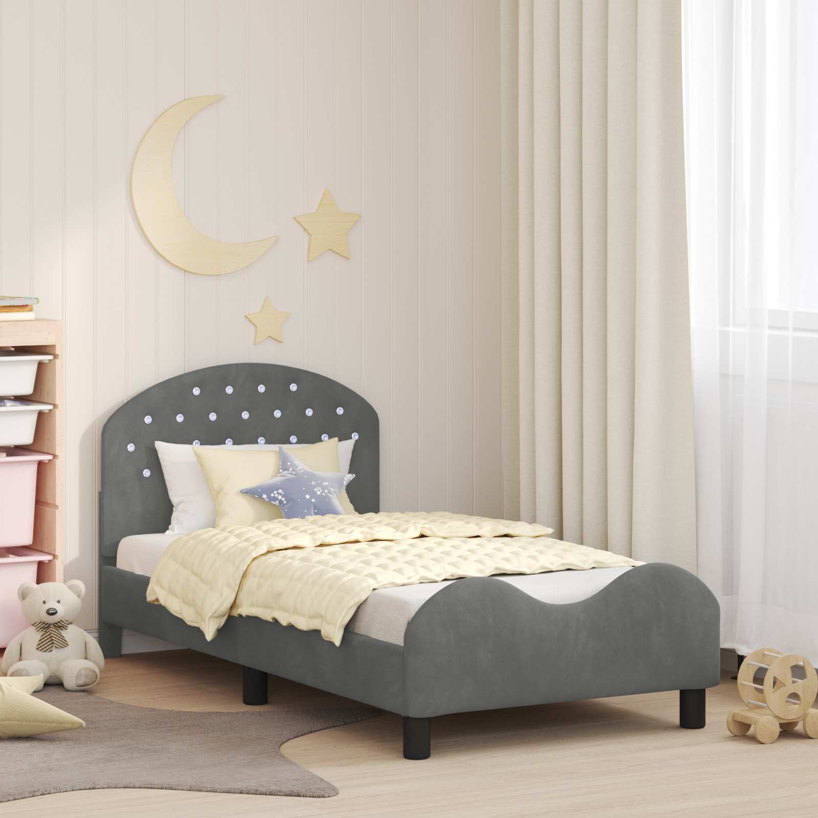 Children's Bed with Light Grey Headboard 90 x 200 cm Velvet