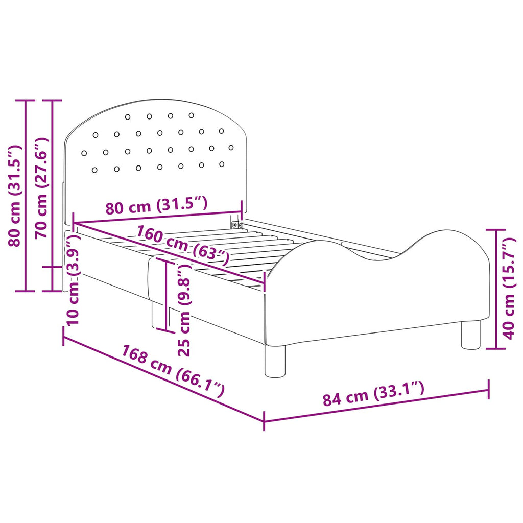 Cama para niños con cabecero Negro 80 x 160 cm Terciopelo