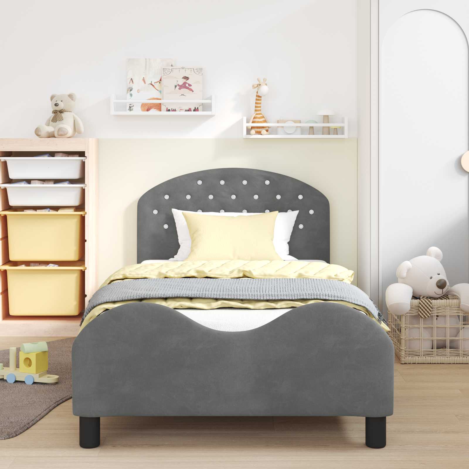 Cama para niños con cabecero Gris oscuro 80 x 200 cm Terciopelo