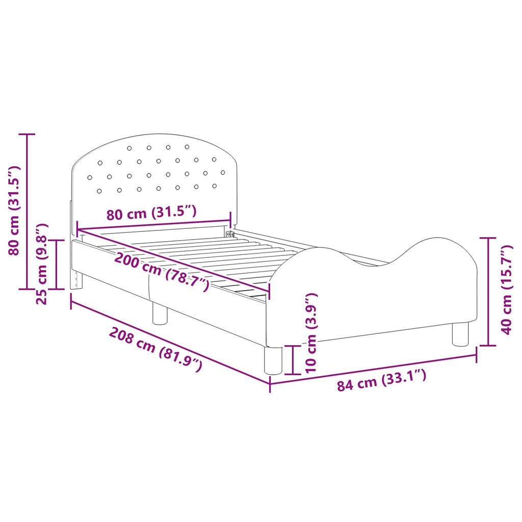 Cama para niños con cabecero Rosa 80 x 200 cm Terciopelo
