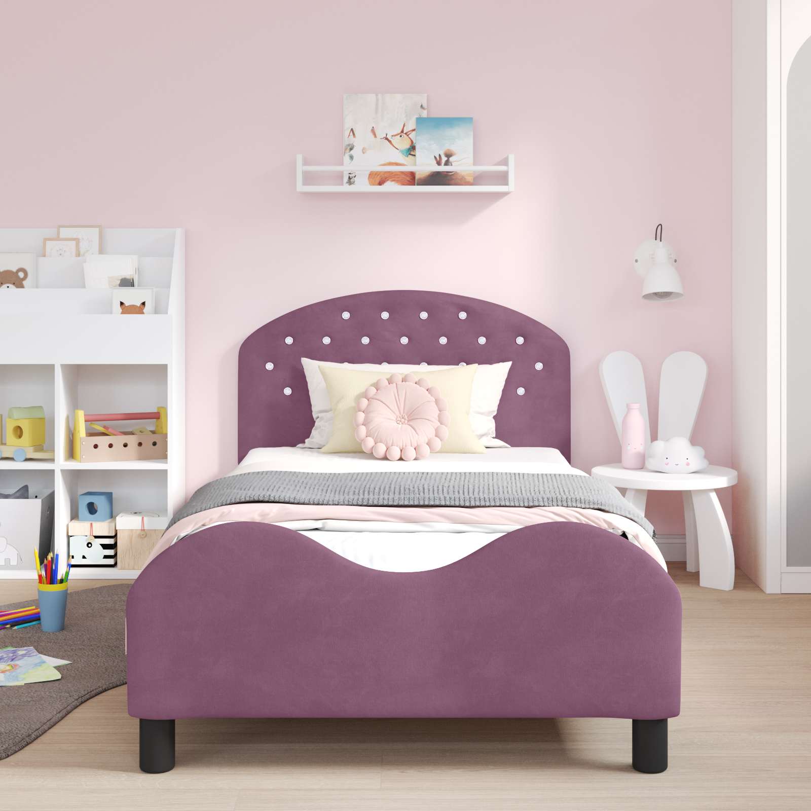 Cama para niños con cabecero Morado 80 x 200 cm Terciopelo