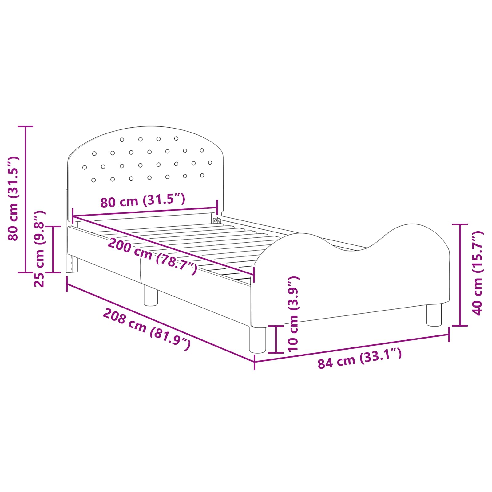 Cama para niños con cabecero Verde Mar 80 x 200 cm Terciopelo