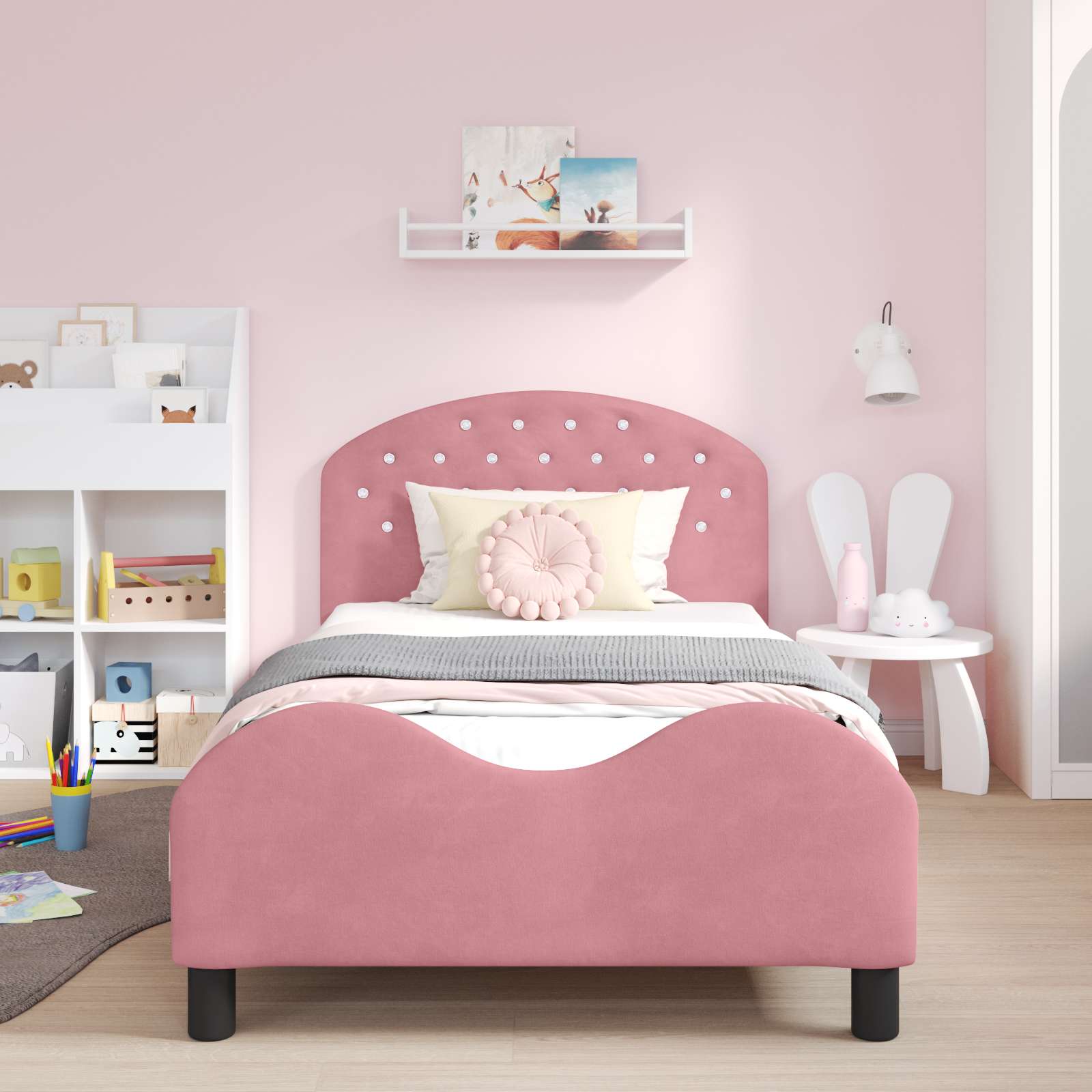 Cama para niños con cabecero Rosa 90 x 190 cm Terciopelo