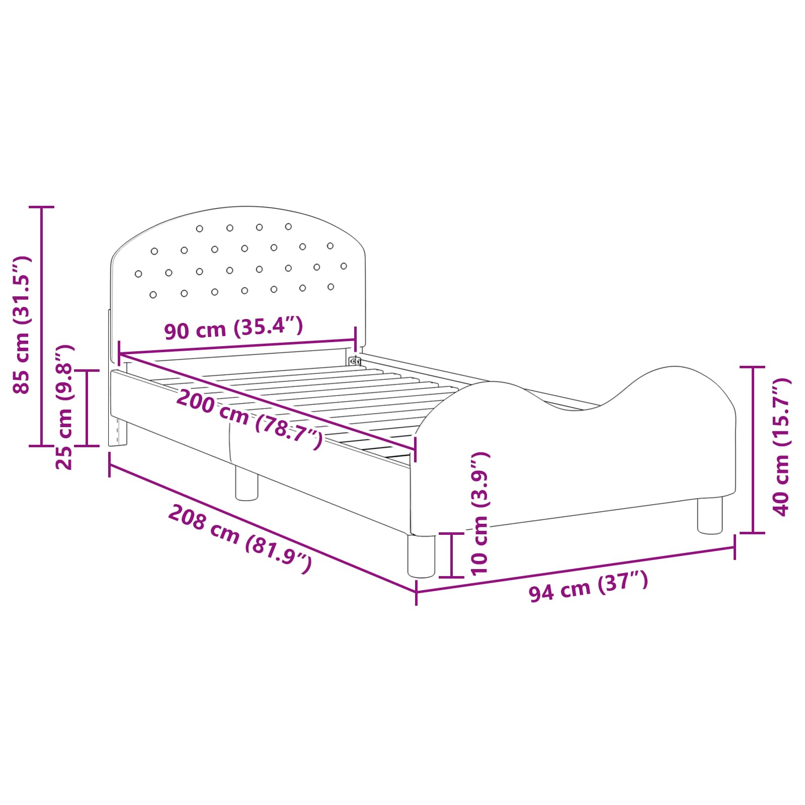 Cama para niños con cabecero Rosa 90 x 200 cm Terciopelo