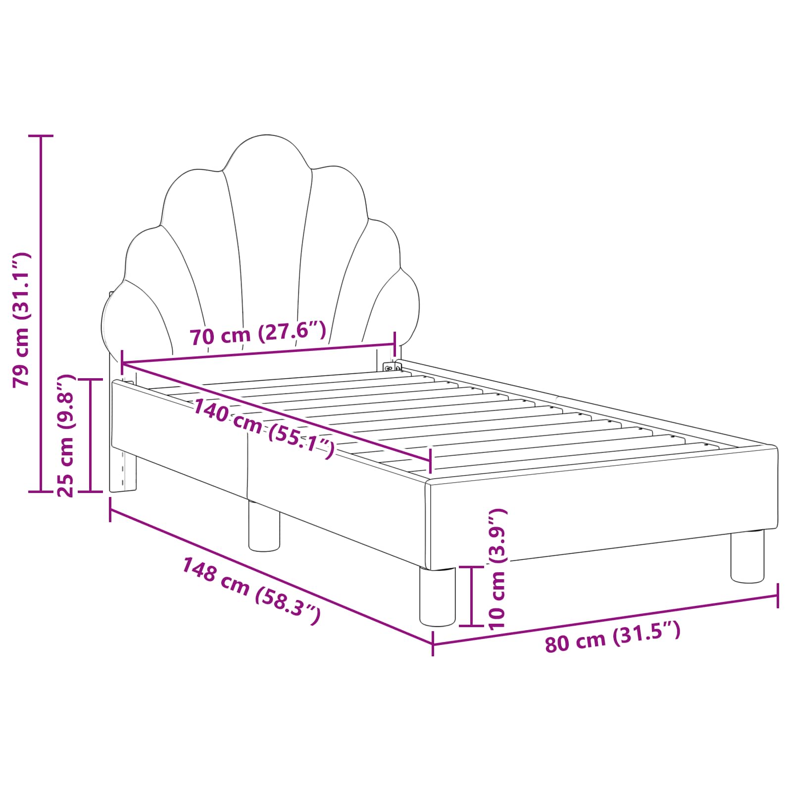 Estructura de cama para niños pequeños con cabecera 70 x 140 cm