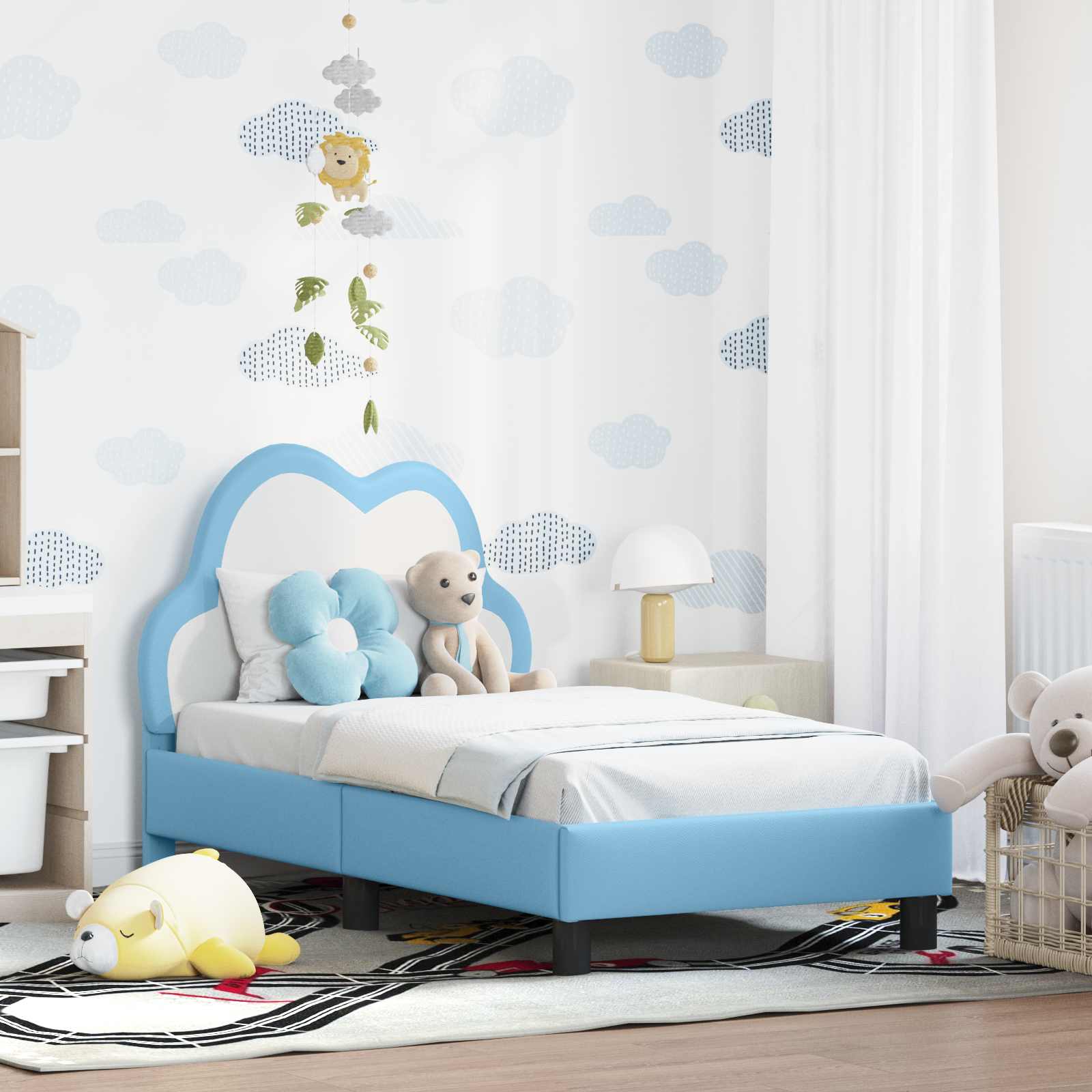 Children's bed with blue headboard 80 x 200 cm PU