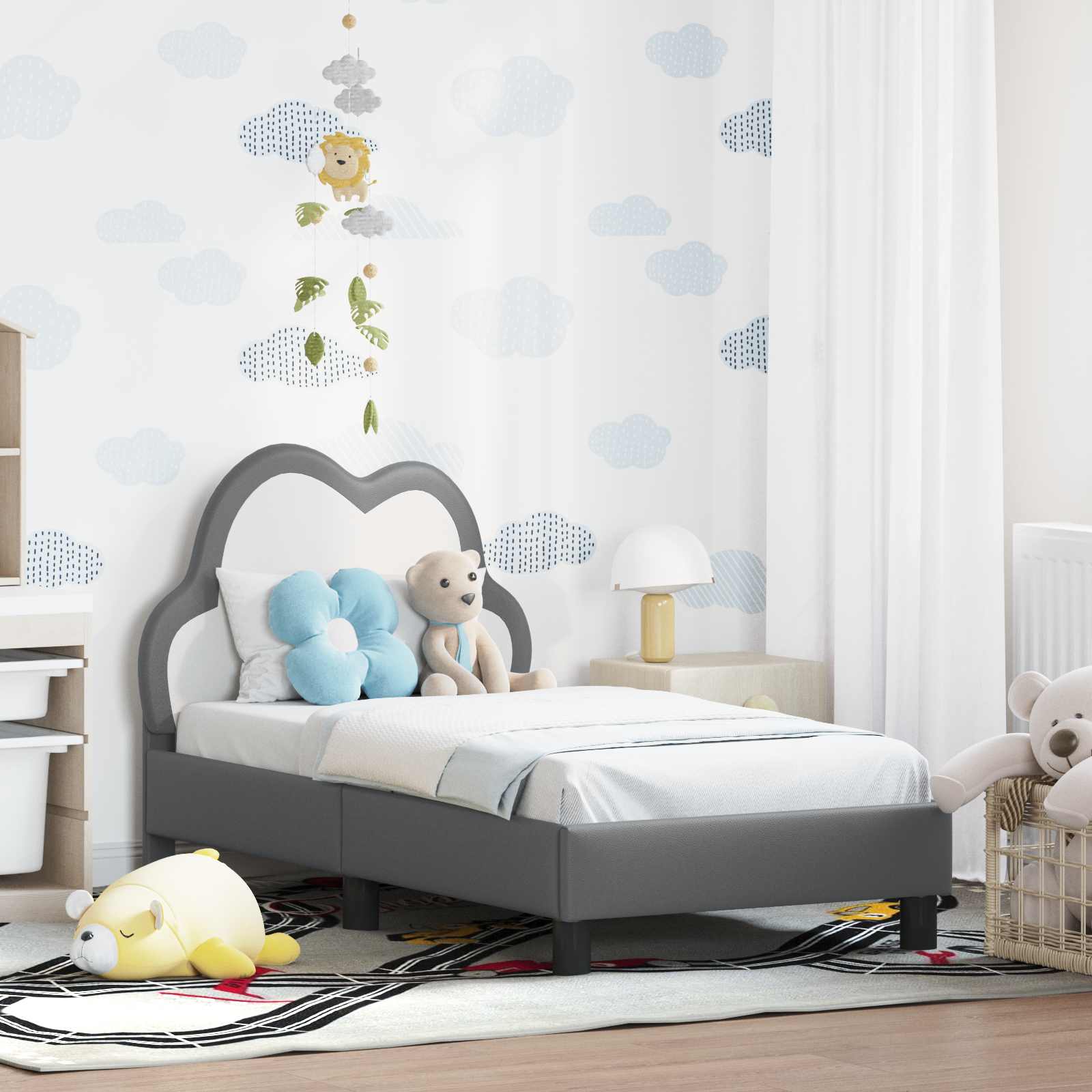 Children's bed with blue headboard 80 x 200 cm PU