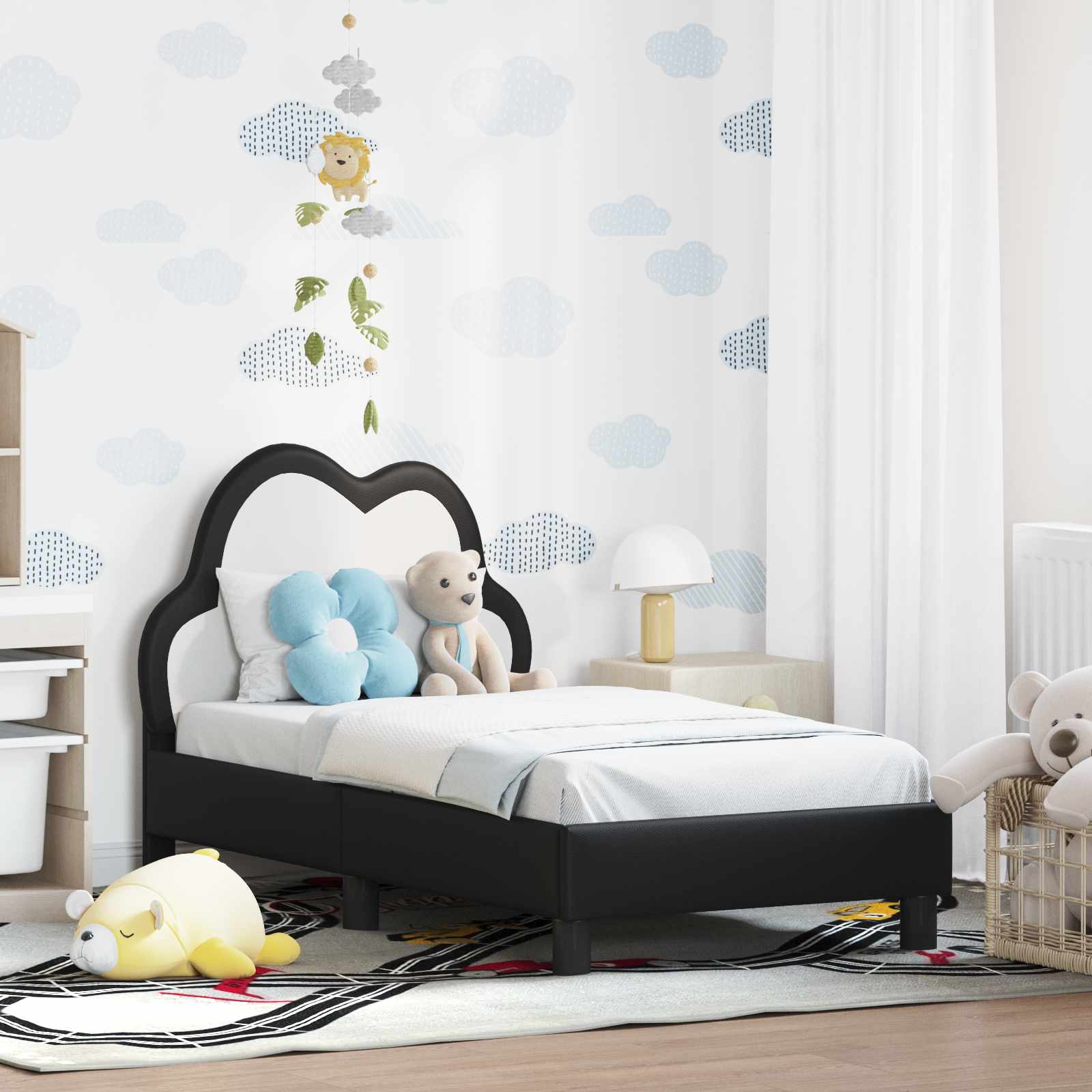 Children's bed with blue headboard 80 x 200 cm PU