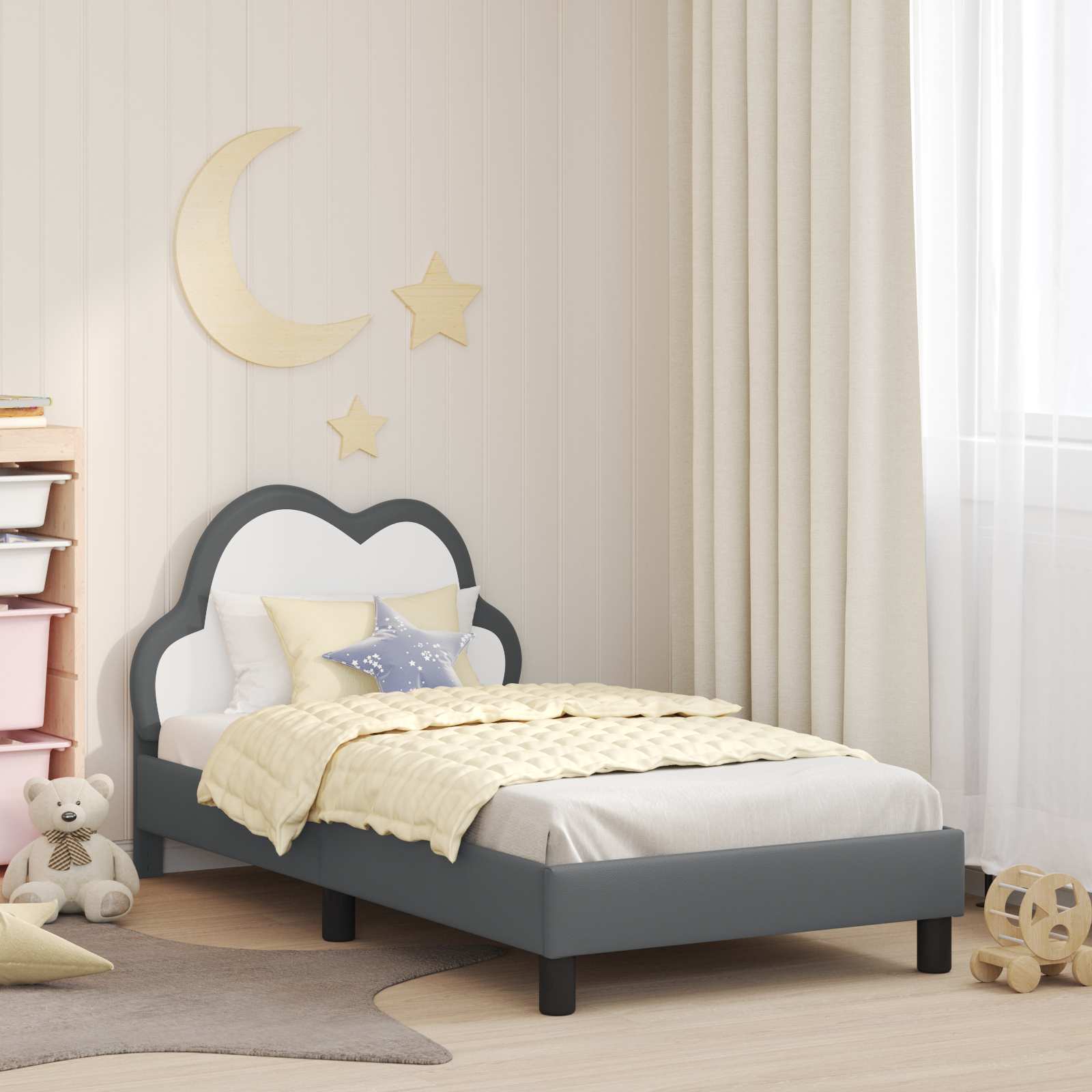 Children's bed with blue headboard 80 x 200 cm PU