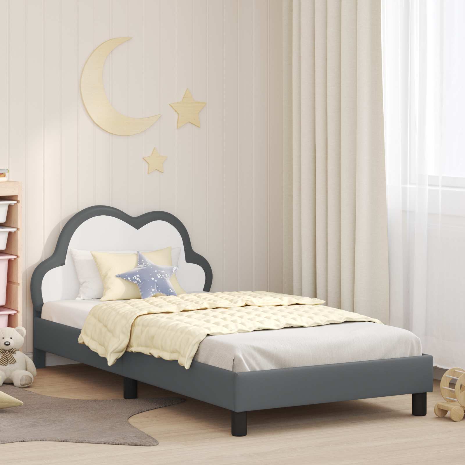 Children's bed with blue headboard 80 x 200 cm PU
