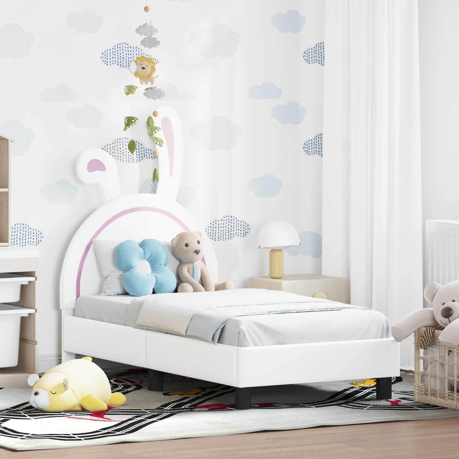 Toddler bed frame with headboard Blue PU