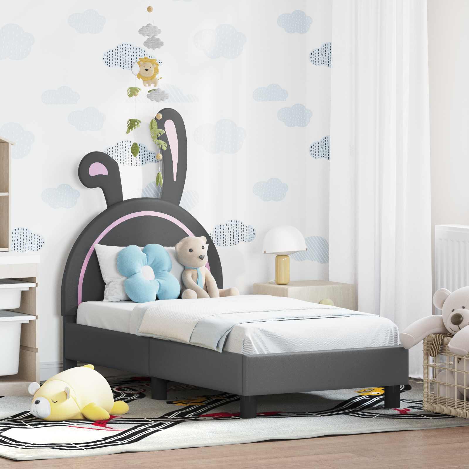 Toddler bed frame with headboard Blue PU