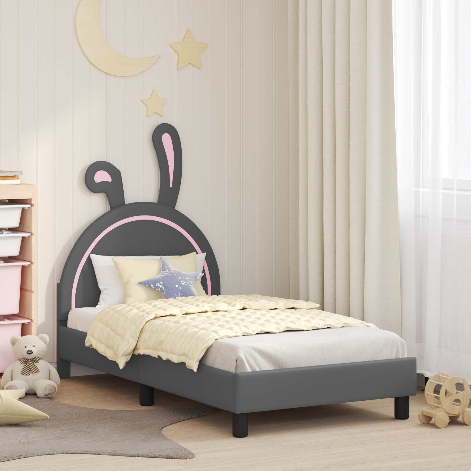 Blue PU Kids Bed with Headboard 80 x 160 cm