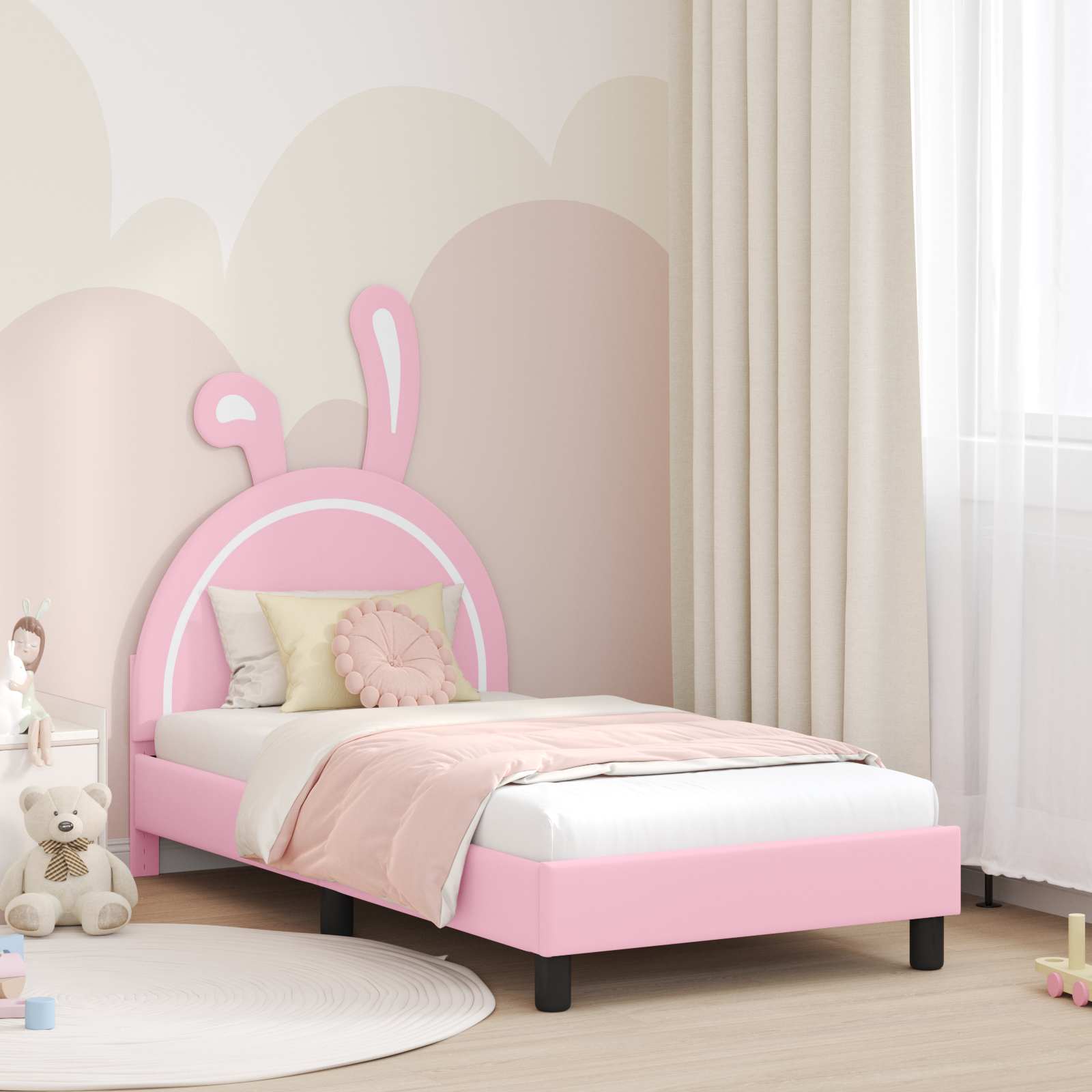 Blue PU Kids Bed with Headboard 80 x 160 cm