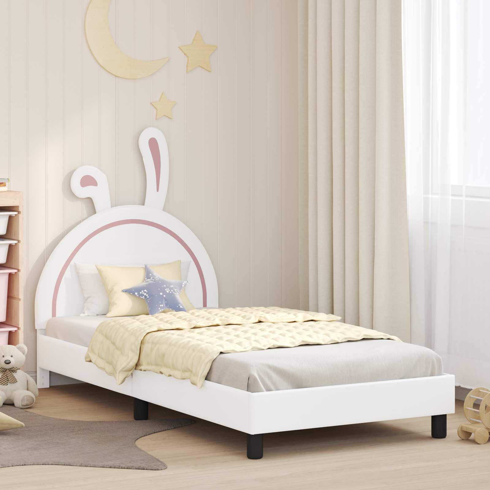 Blue PU Kids Bed with Headboard 80 x 160 cm