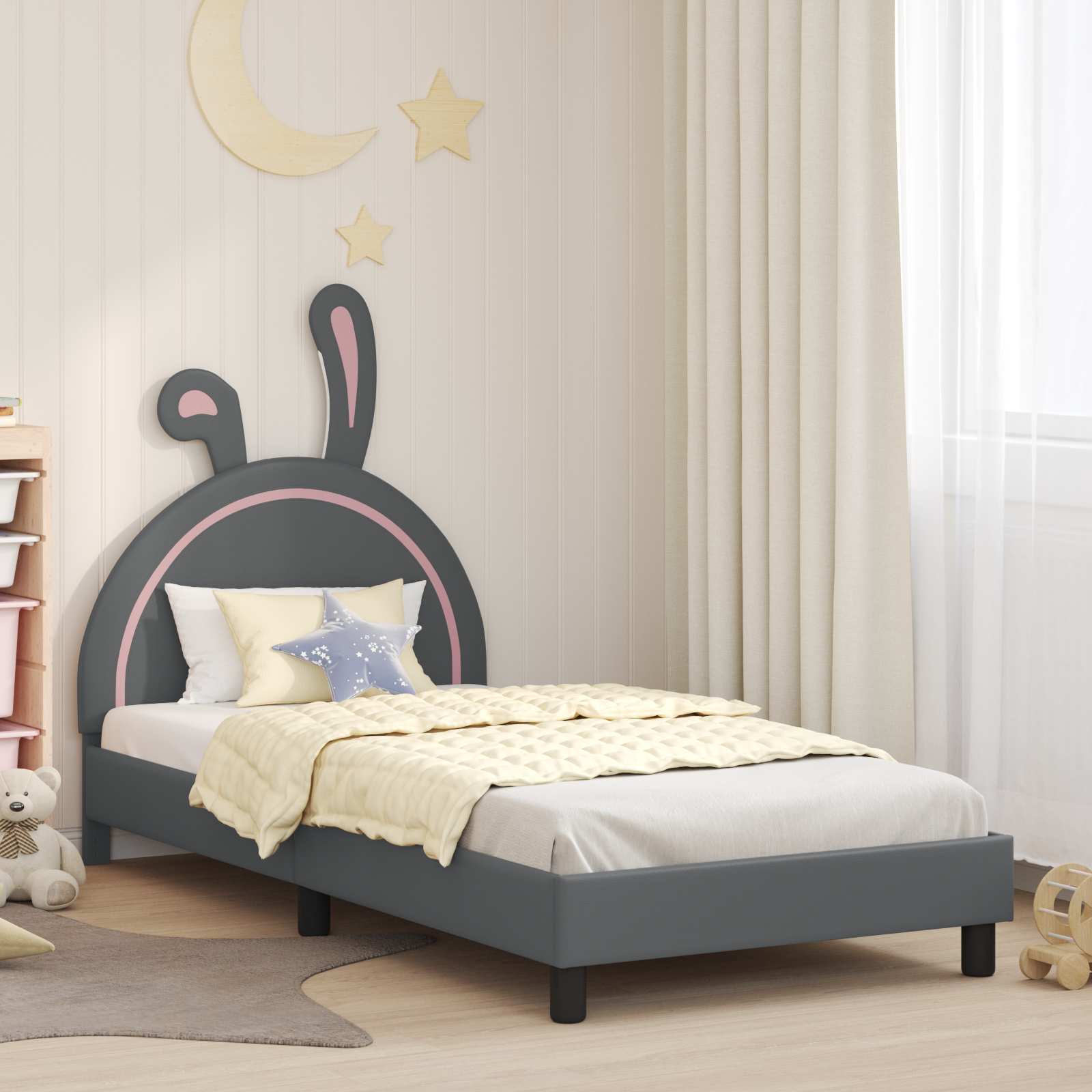Blue PU Kids Bed with Headboard 80 x 160 cm